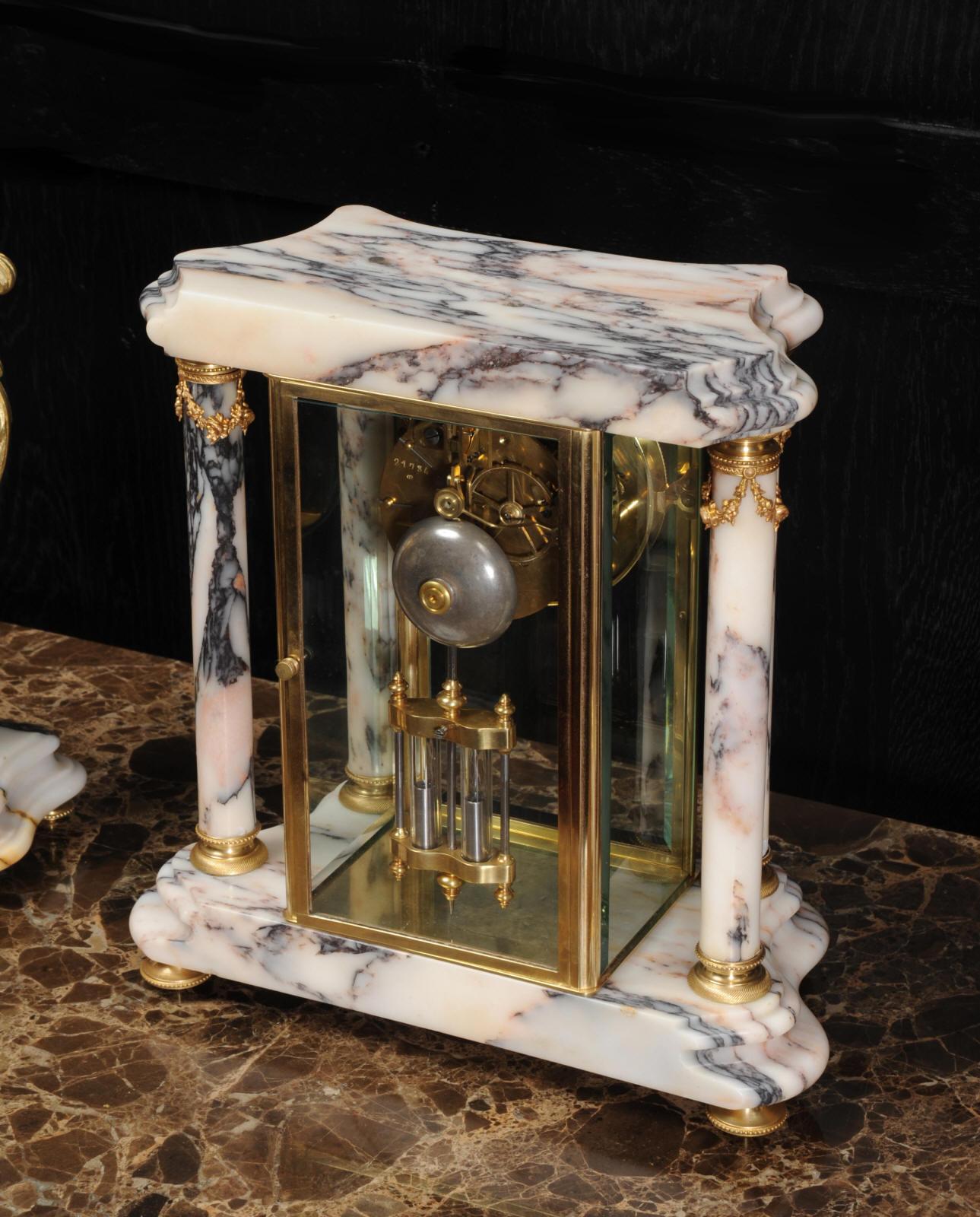 Japy Freres Ormolu and Marble Four Glass Crystal Antique French Clock Set 2