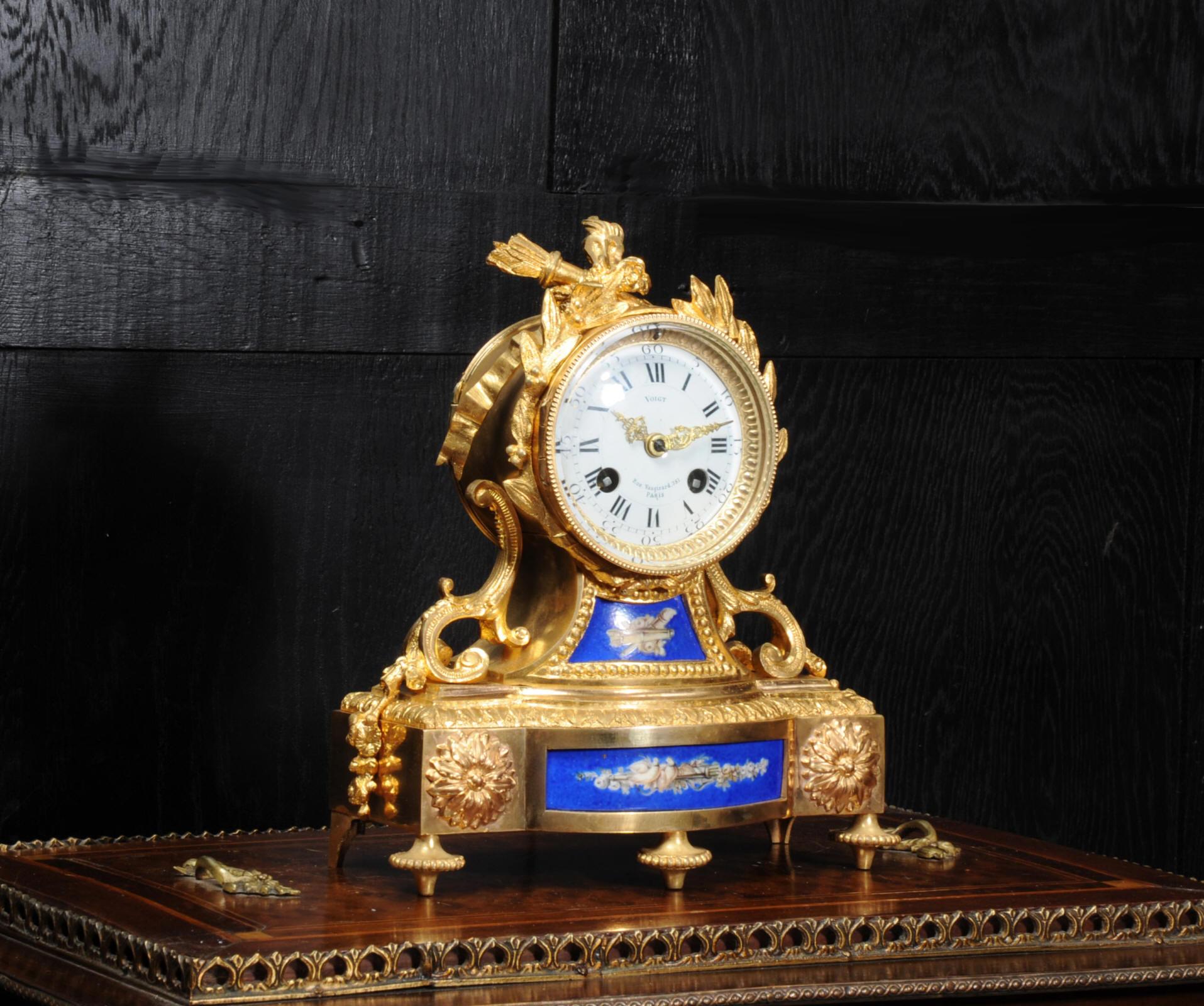 Louis XVI Japy Freres Ormolu and Porcelain Antique French Boudoir Clock