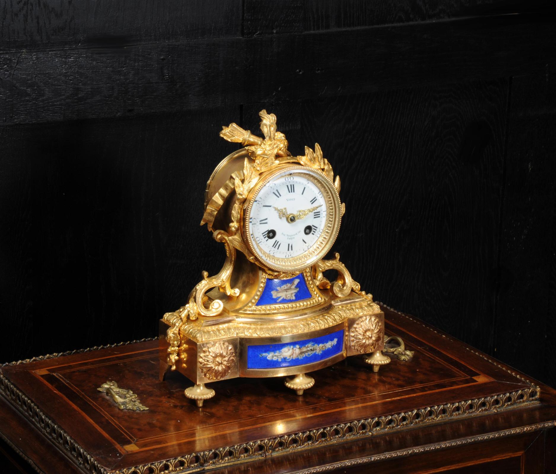 Japy Freres Ormolu and Porcelain Antique French Boudoir Clock In Good Condition In Belper, Derbyshire