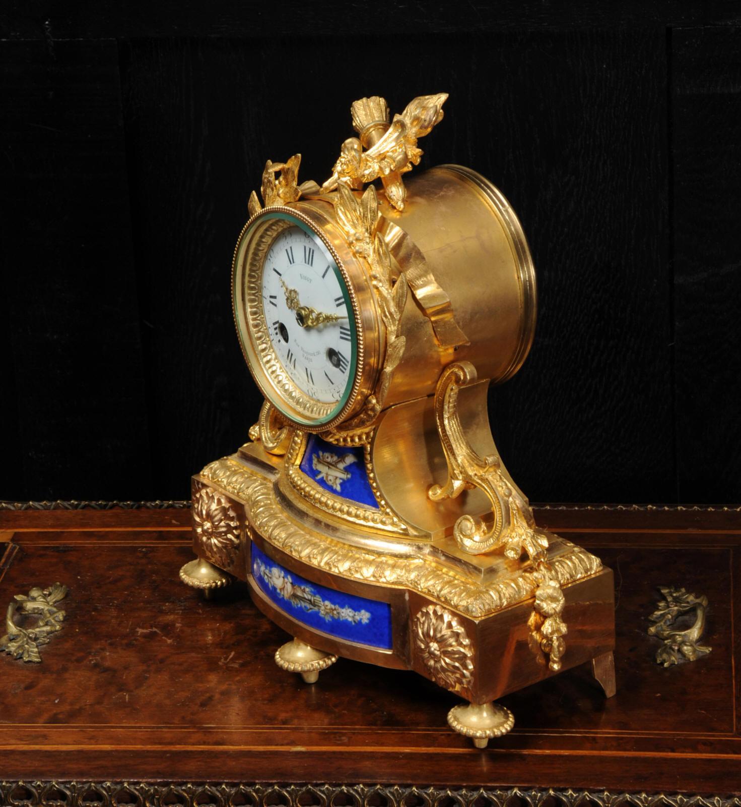 Japy Freres Ormolu and Porcelain Antique French Boudoir Clock 1