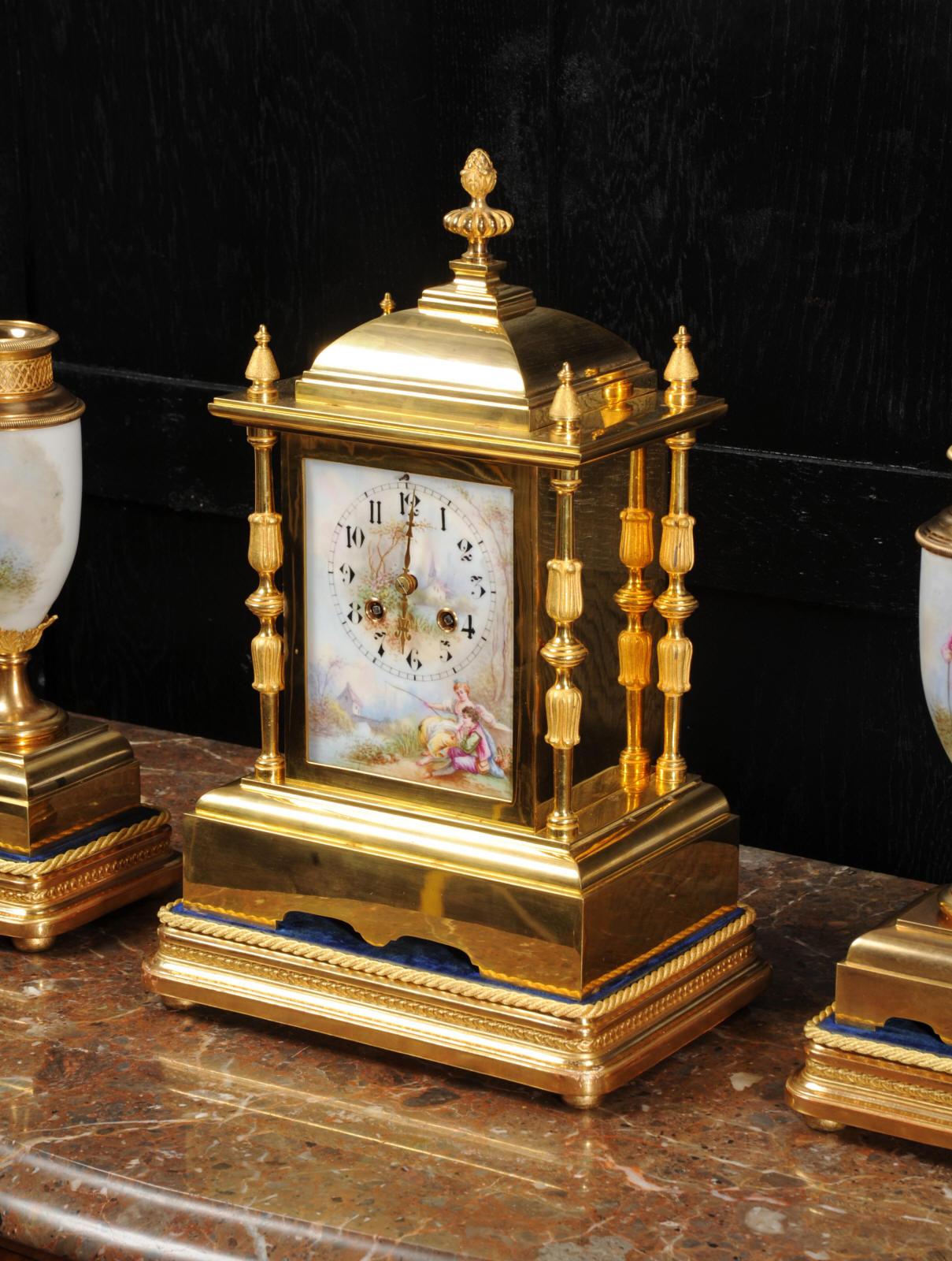 Japy Freres Ormolu and Porcelain Antique French Clock Set - Love 4