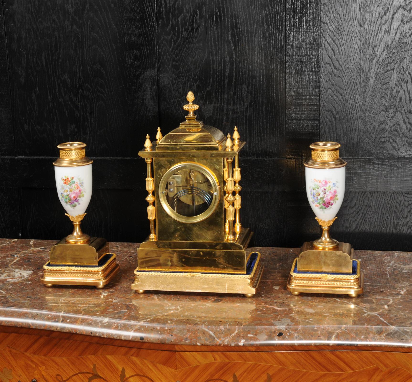 Japy Freres Ormolu and Porcelain Antique French Clock Set - Love 12