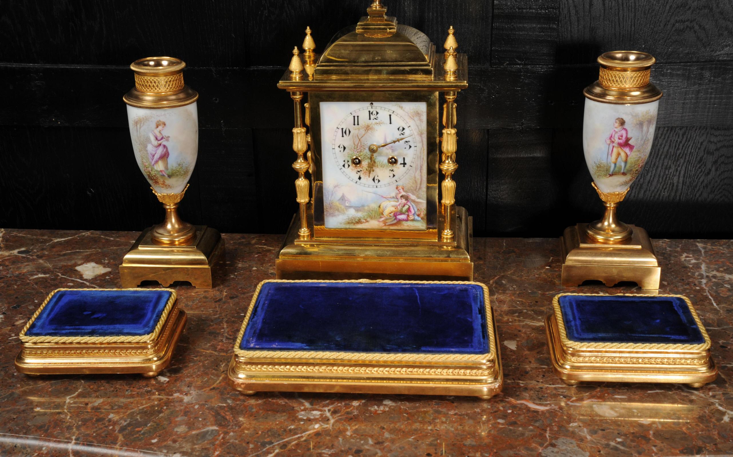 Japy Freres Ormolu and Porcelain Antique French Clock Set - Love 13