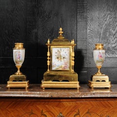 Japy Freres Ormolu and Porcelain Antique French Clock Set - Love