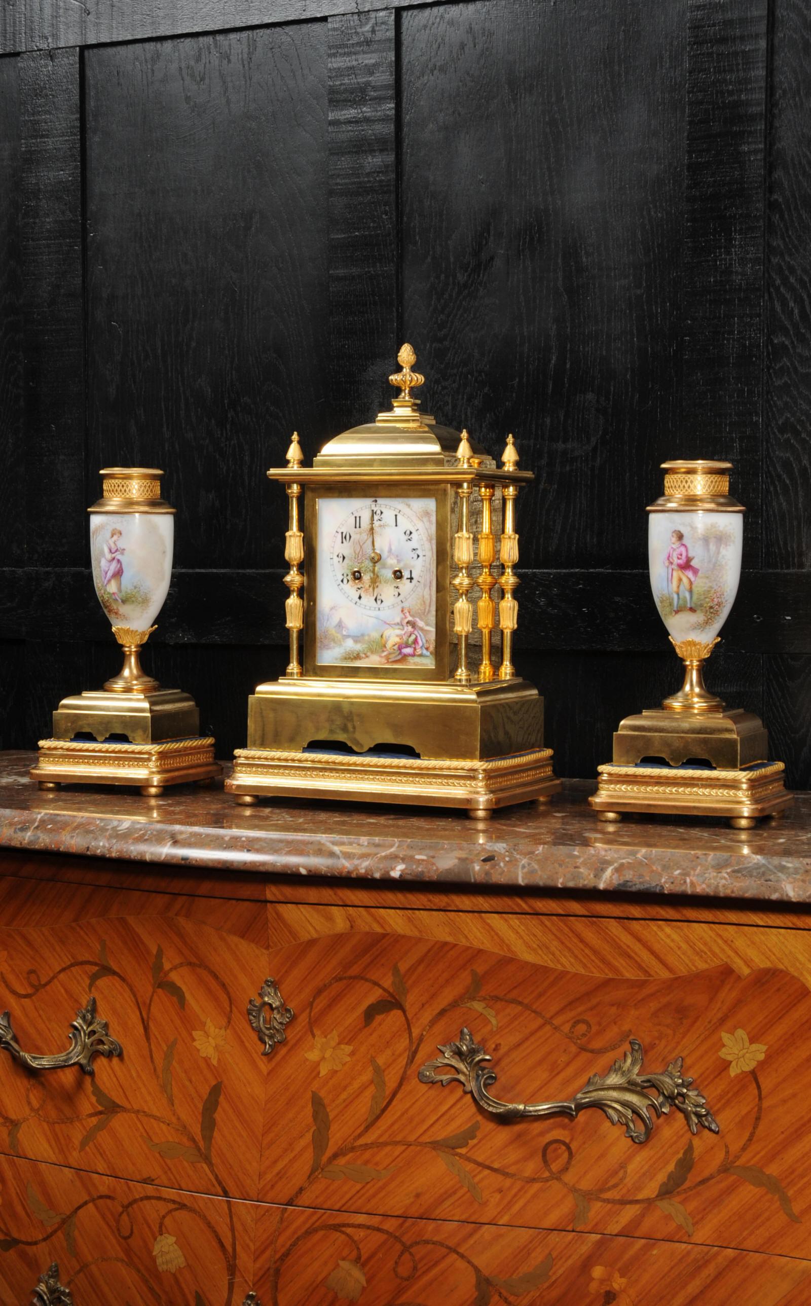 Japy Freres Ormolu and Porcelain Antique French Clock Set - Love 1