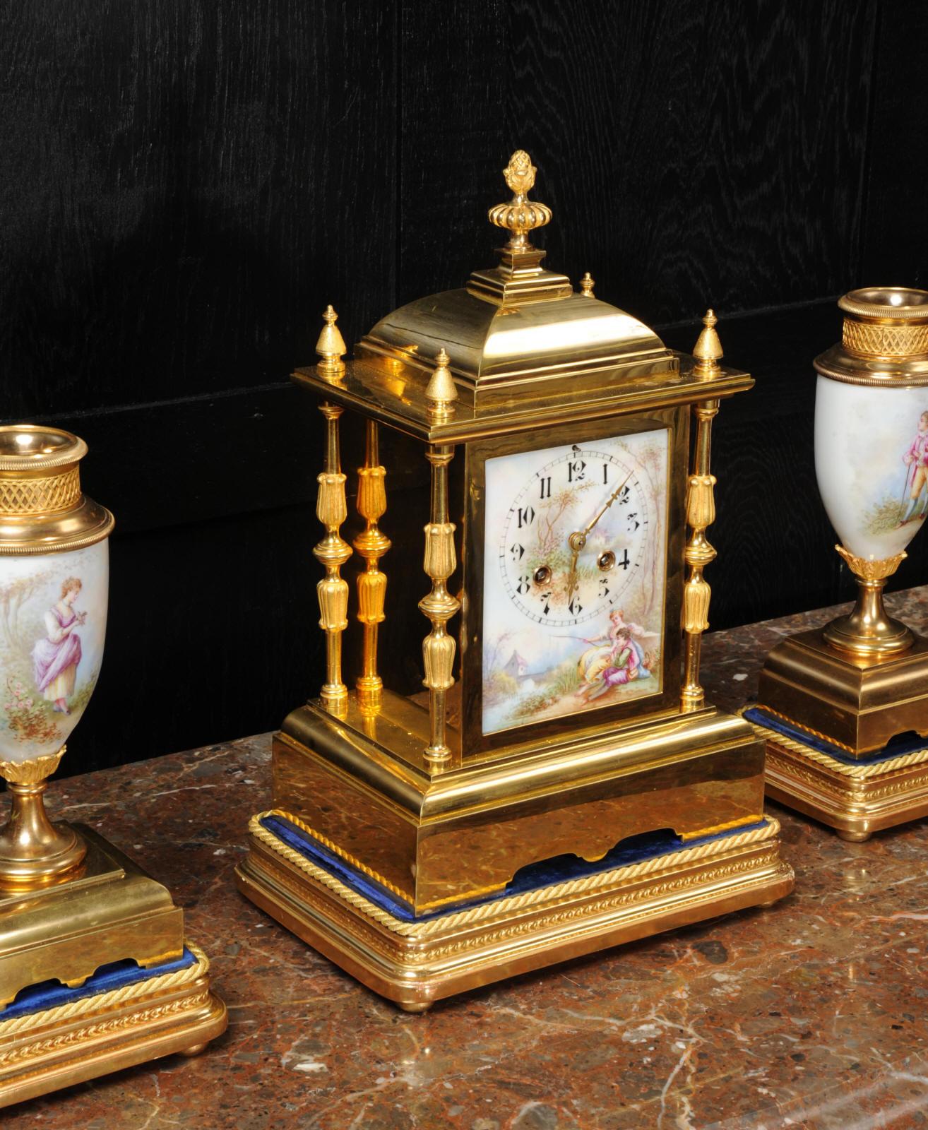 Japy Freres Ormolu and Porcelain Antique French Clock Set - Love 3