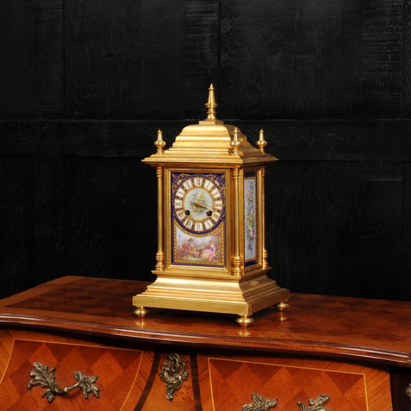 Neoclassical Japy Freres Ormolu and Sèvres Porcelain Antique French Clock For Sale