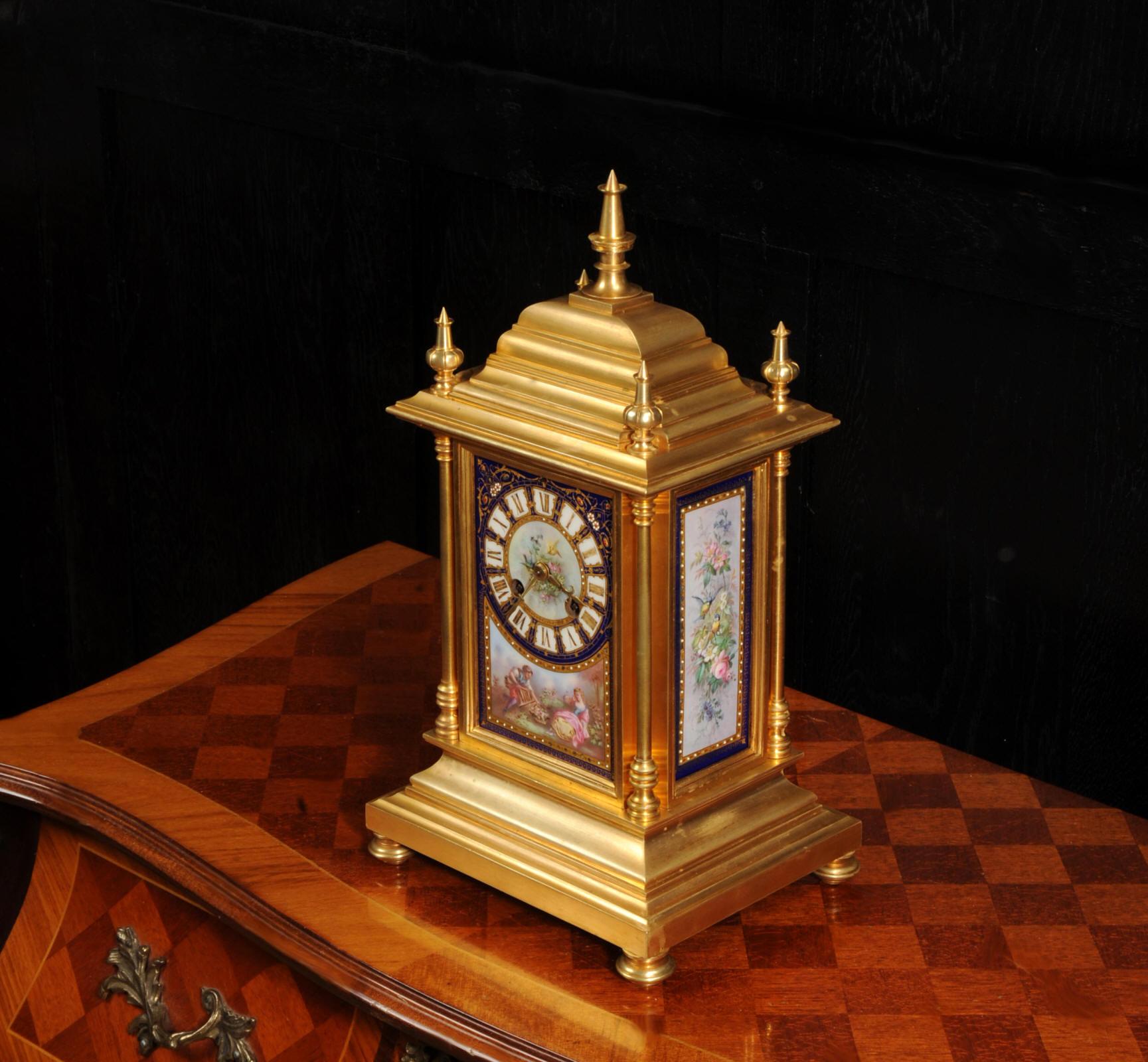 Hand-Painted Japy Freres Ormolu and Sèvres Porcelain Antique French Clock For Sale