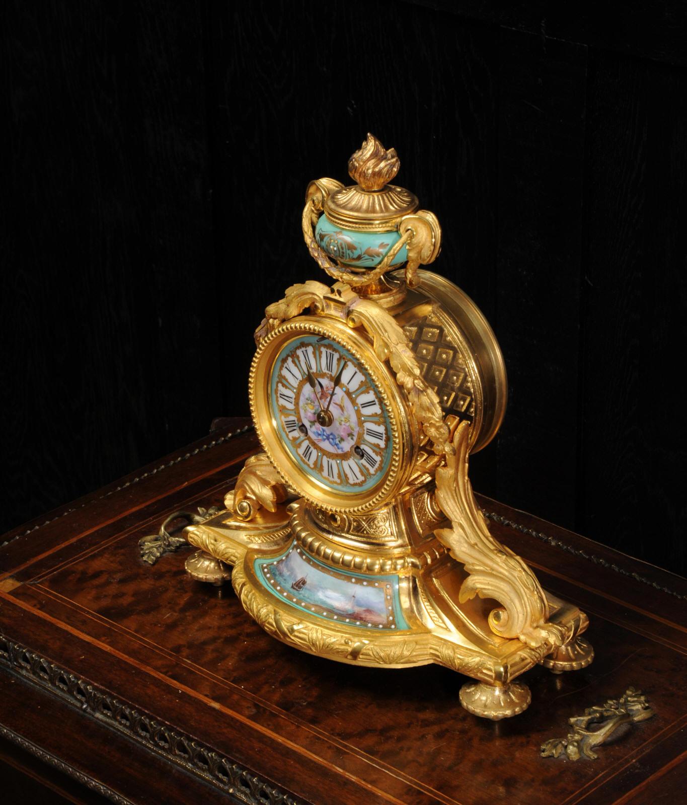 Japy Frères Ormolu and Sèvres Porcelain Antique French Clock Marine Seascape 5