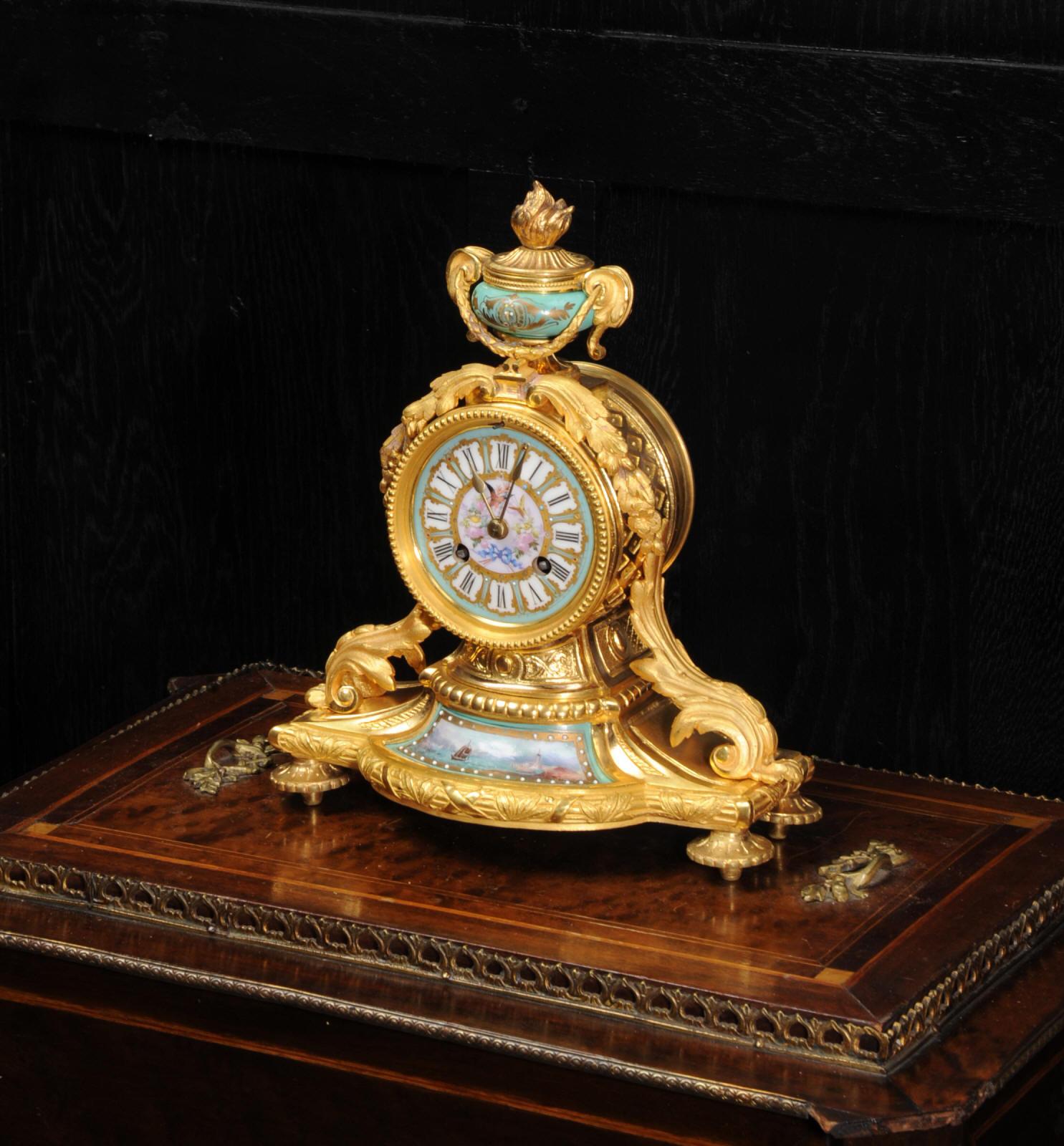 Japy Frères Ormolu and Sèvres Porcelain Antique French Clock Marine Seascape 7