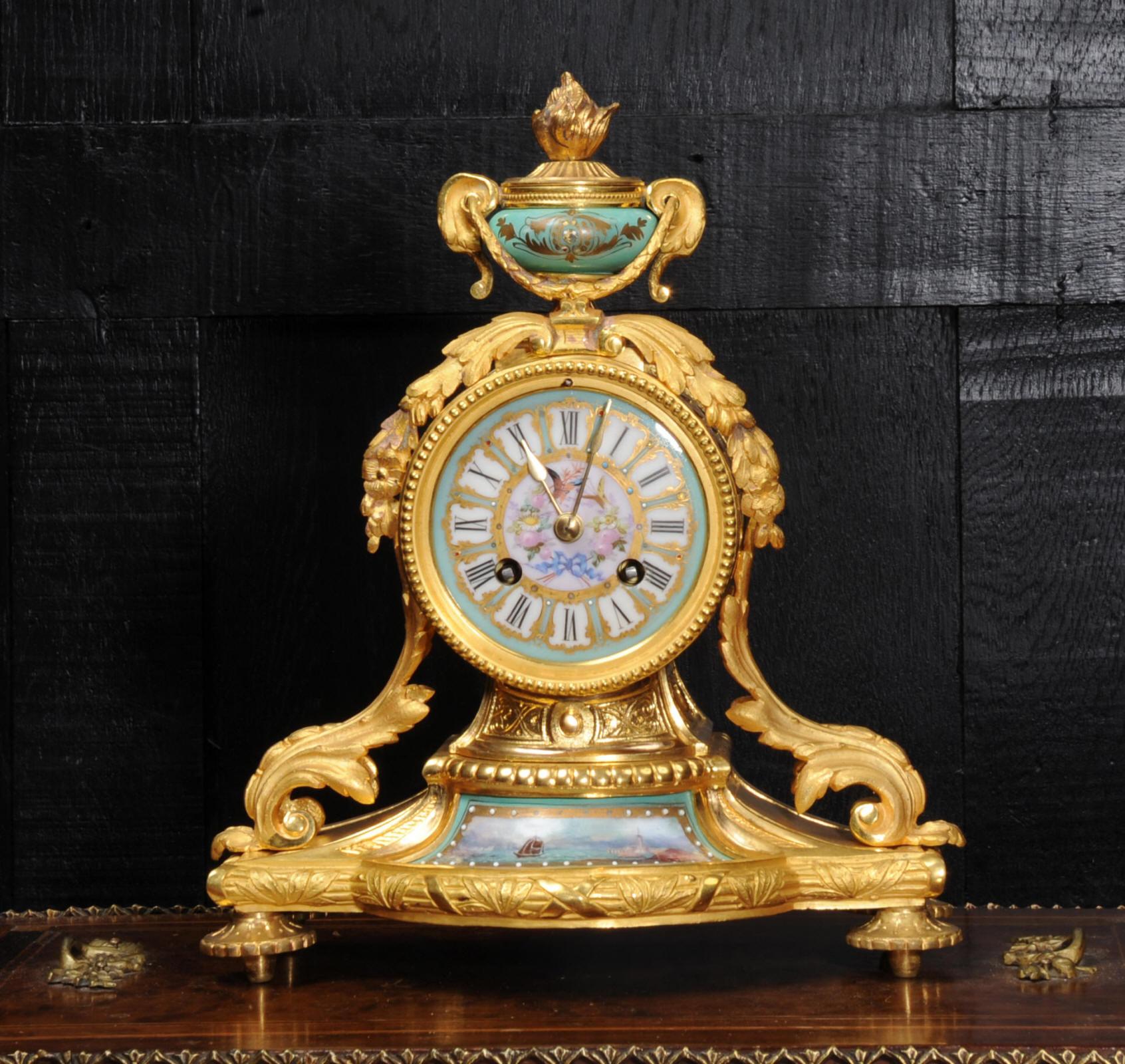 Japy Frères Ormolu and Sèvres Porcelain Antique French Clock Marine Seascape 8