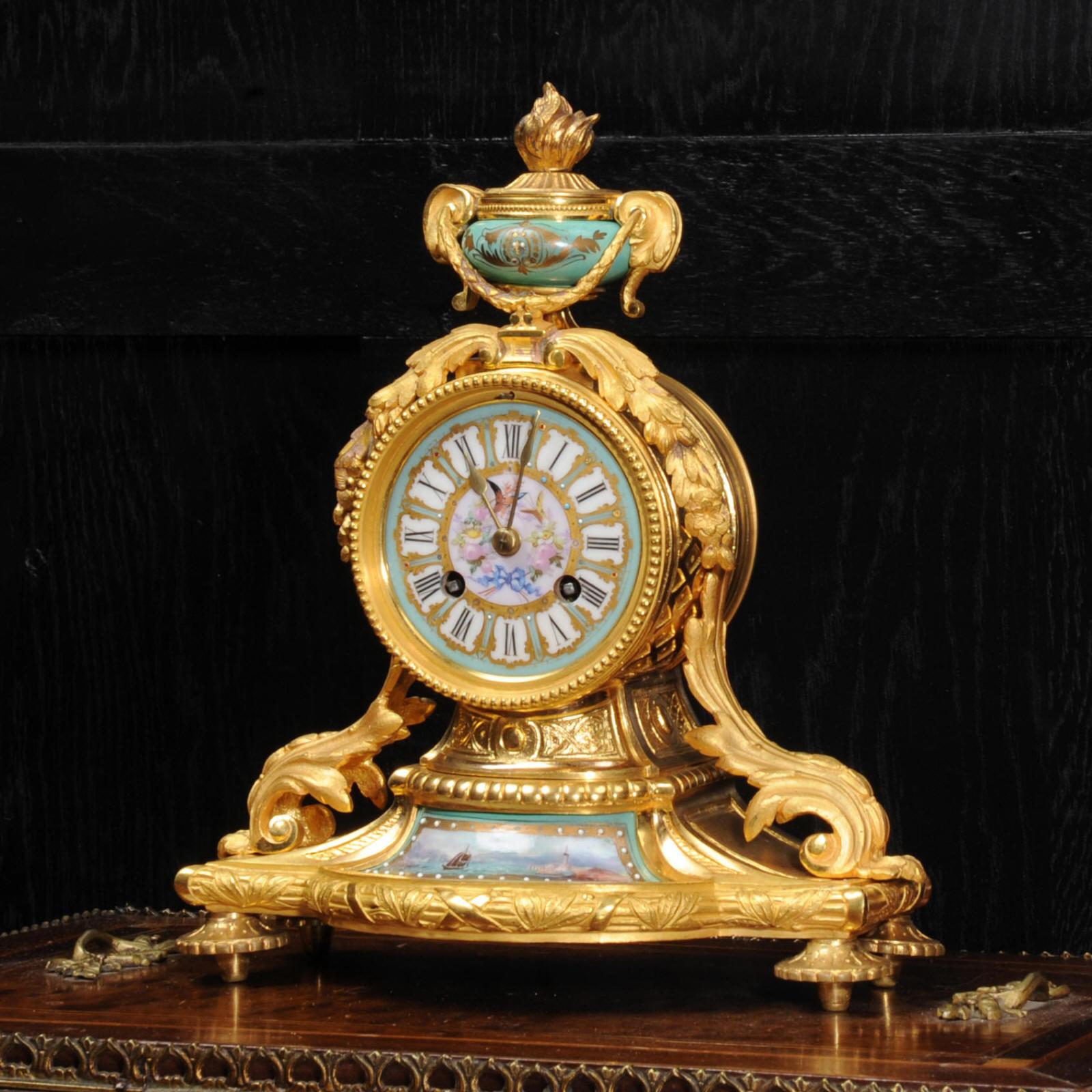 Japy Frères Ormolu and Sèvres Porcelain Antique French Clock Marine Seascape 9