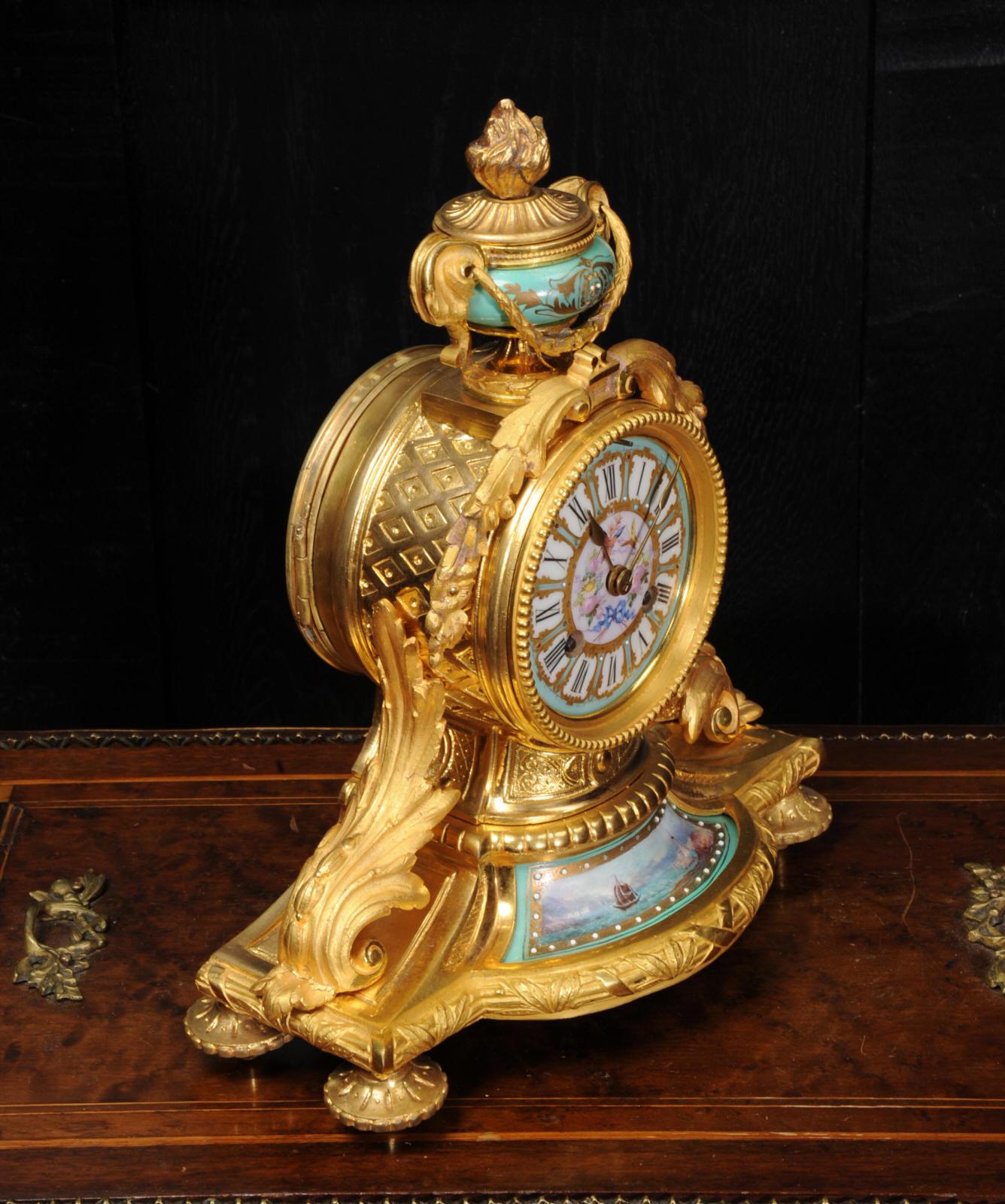 Japy Frères Ormolu and Sèvres Porcelain Antique French Clock Marine Seascape 12