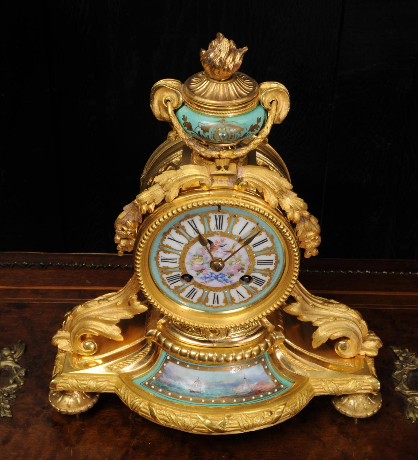 Japy Frères Ormolu and Sèvres Porcelain Antique French Clock Marine Seascape In Excellent Condition In Belper, Derbyshire
