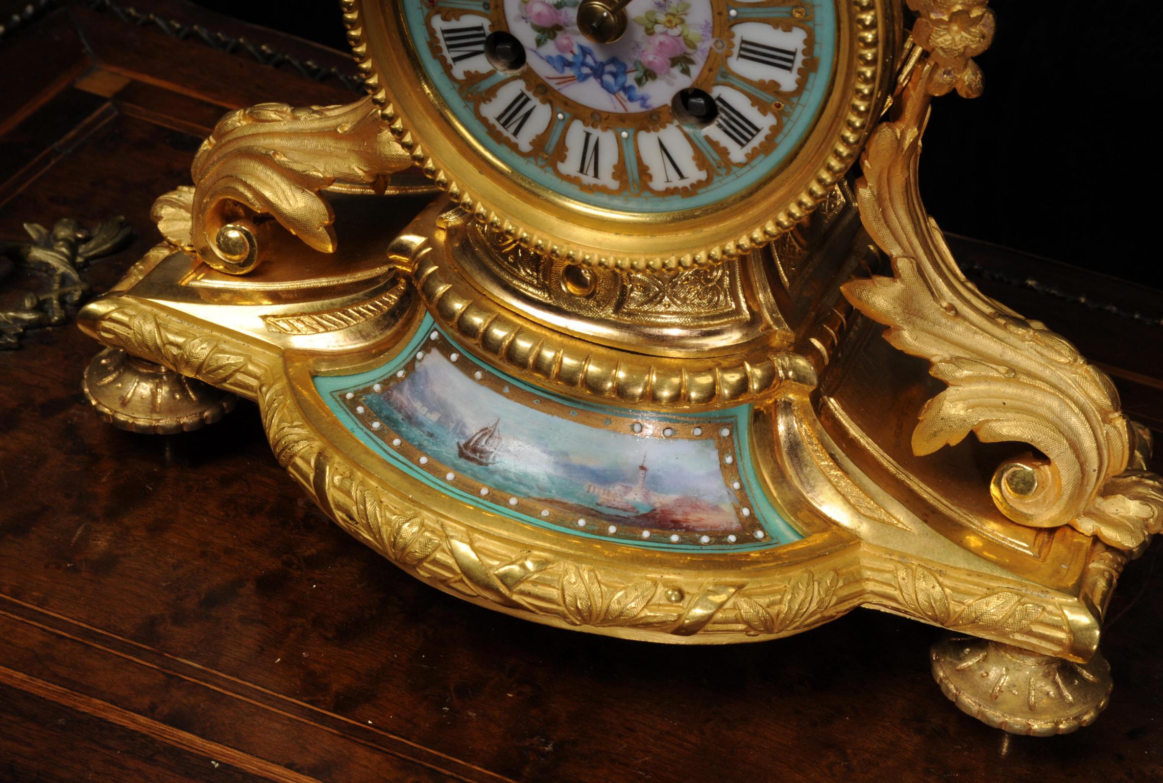 Japy Frères Ormolu and Sèvres Porcelain Antique French Clock Marine Seascape 1