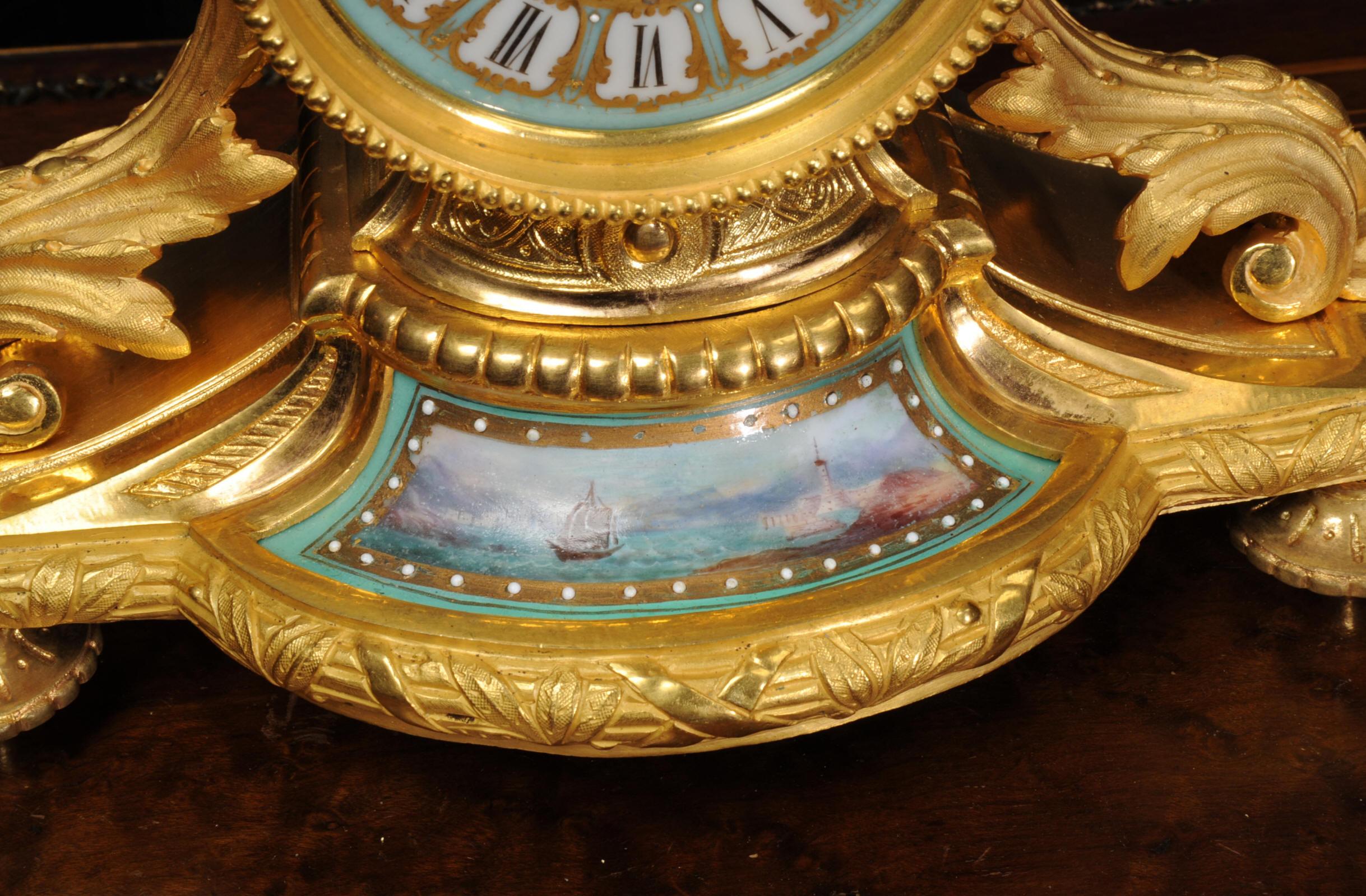 Japy Frères Ormolu and Sèvres Porcelain Antique French Clock Marine Seascape 2