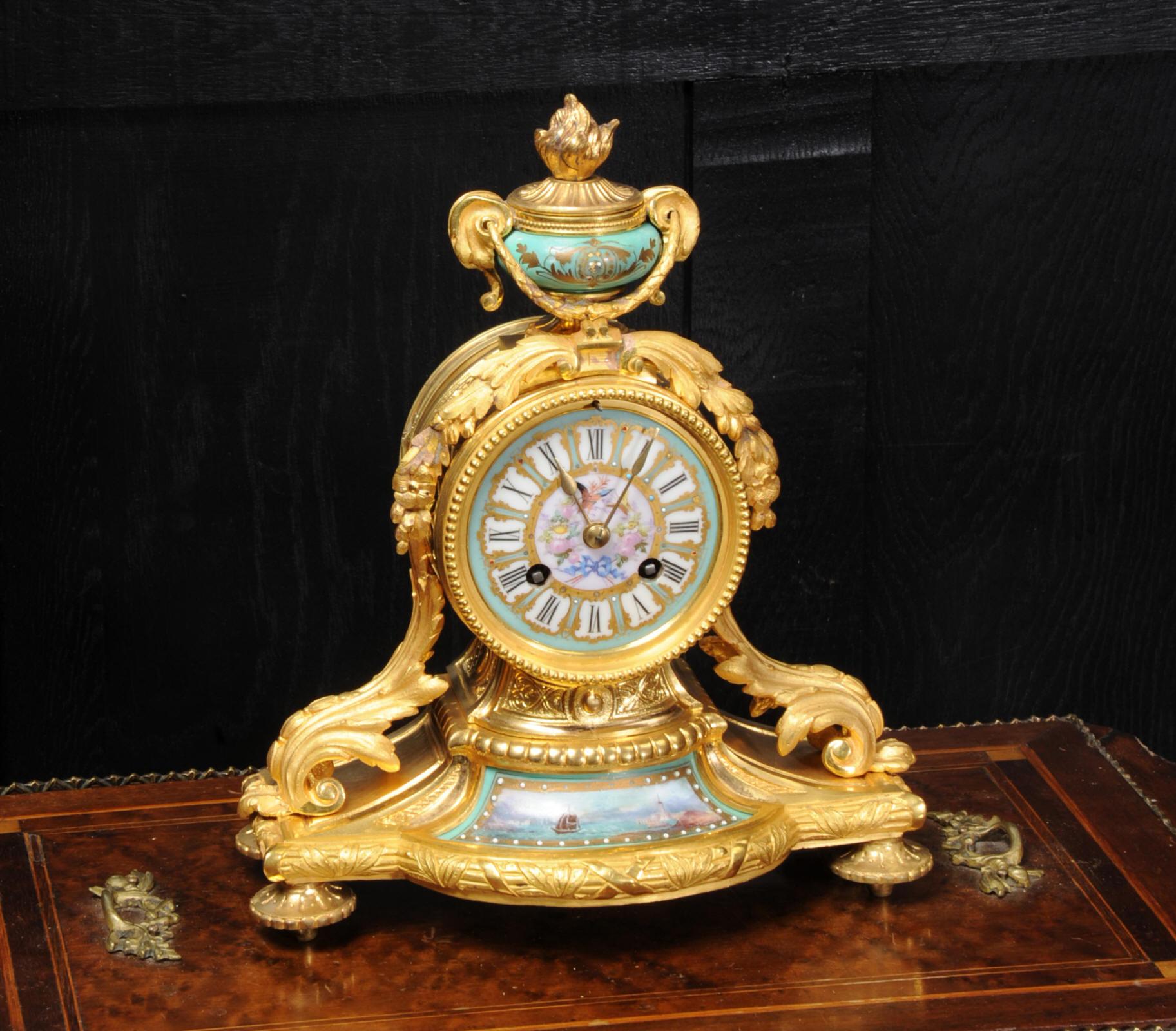 Japy Frères Ormolu and Sèvres Porcelain Antique French Clock Marine Seascape 3