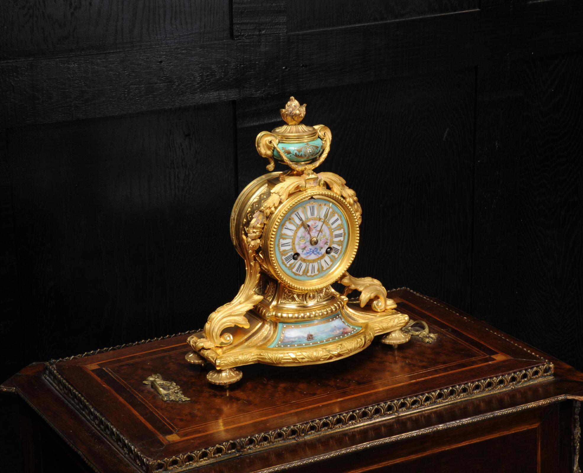 Japy Frères Ormolu and Sèvres Porcelain Antique French Clock Marine Seascape 4