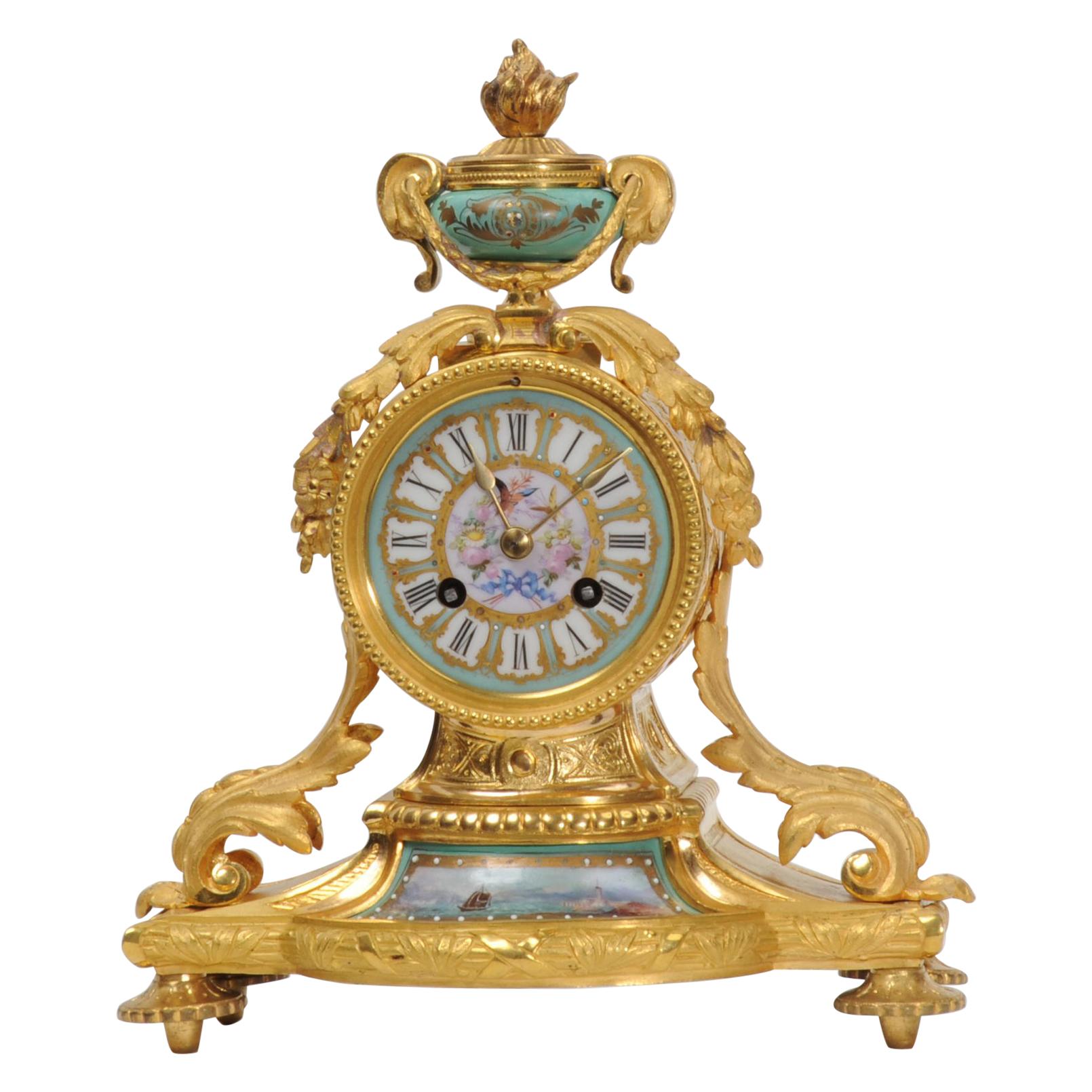Japy Frères Ormolu and Sèvres Porcelain Antique French Clock Marine Seascape