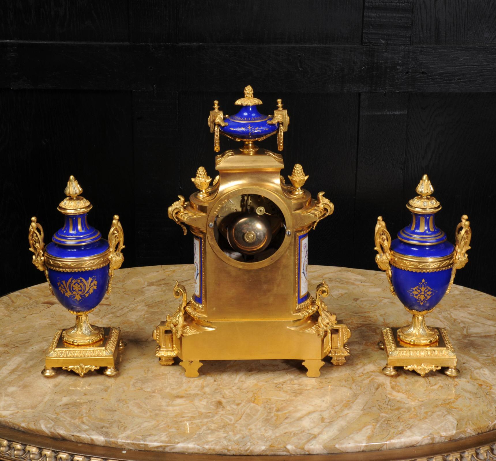 Japy Freres Ormolu and Sevres Style Porcelain Antique French Clock Set 5