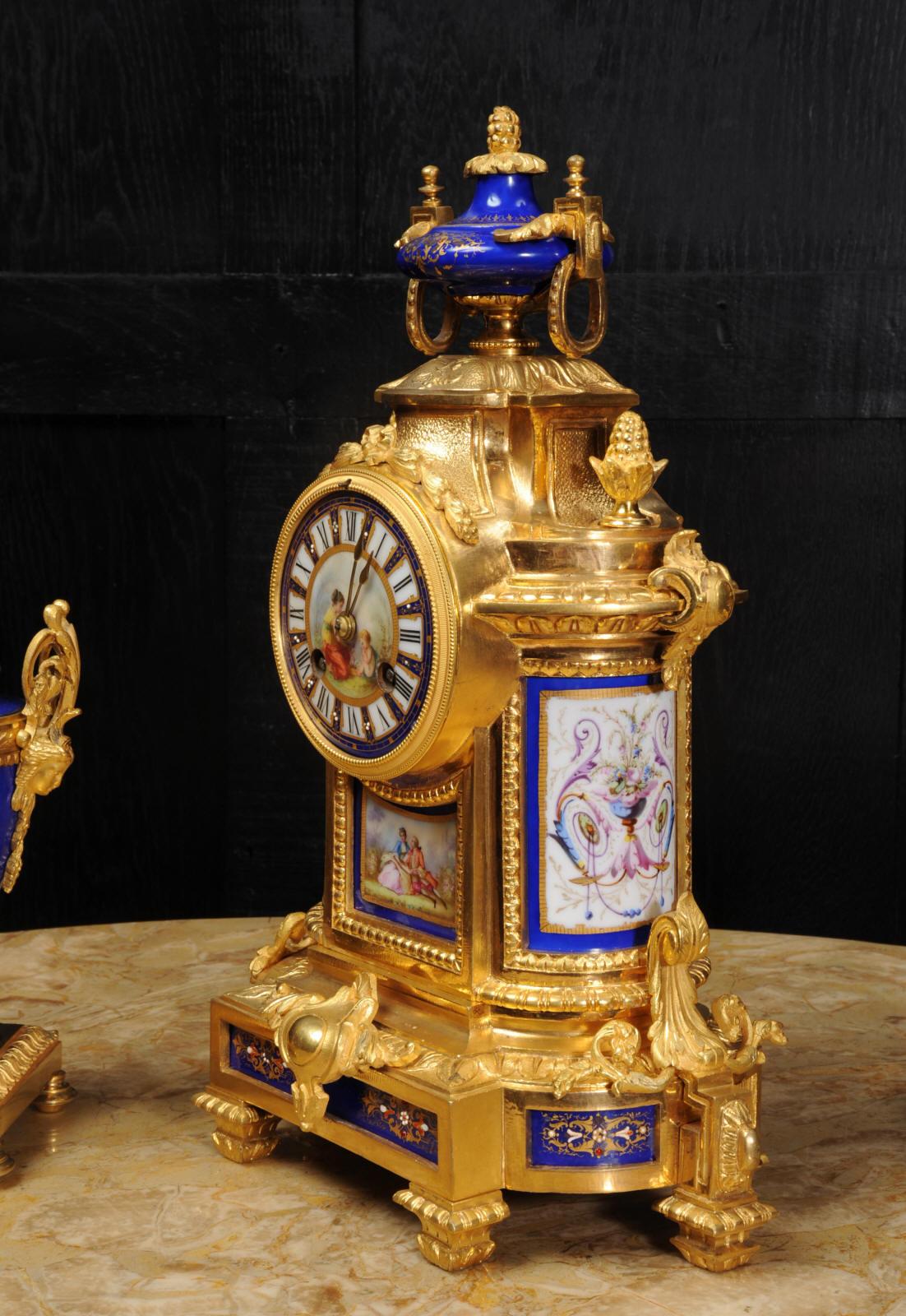 Japy Freres Ormolu and Sevres Style Porcelain Antique French Clock Set 7