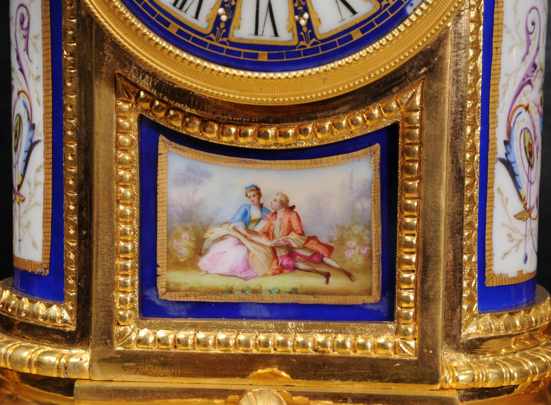 Japy Freres Ormolu and Sevres Style Porcelain Antique French Clock Set 11