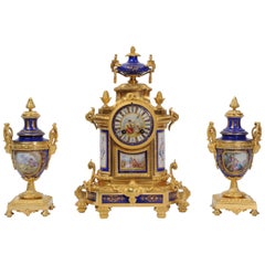 Japy Freres Ormolu and Sevres Style Porcelain Antique French Clock Set