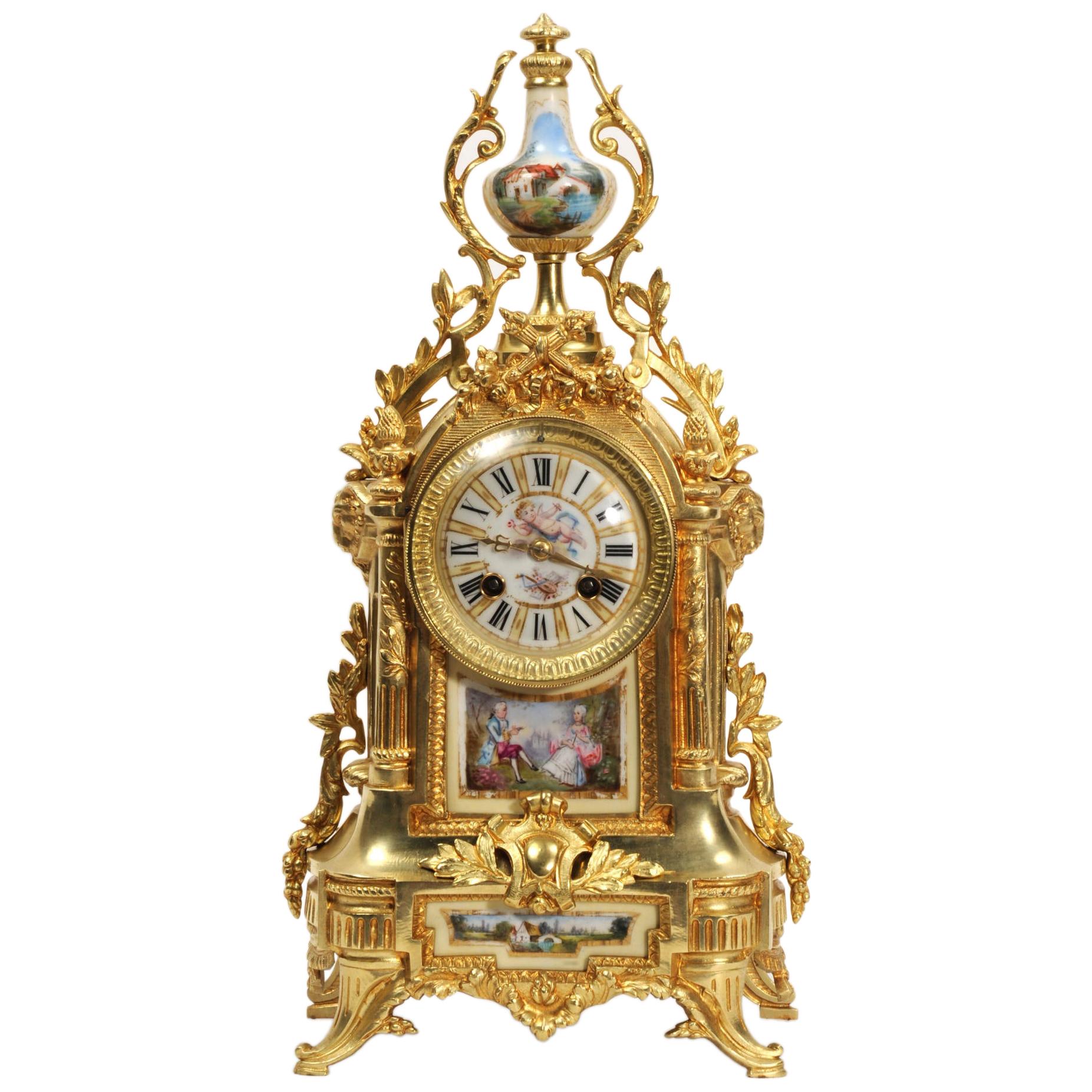 Japy Freres Ormolu and Sevres Porcelain Antique French Louis XVI Clock