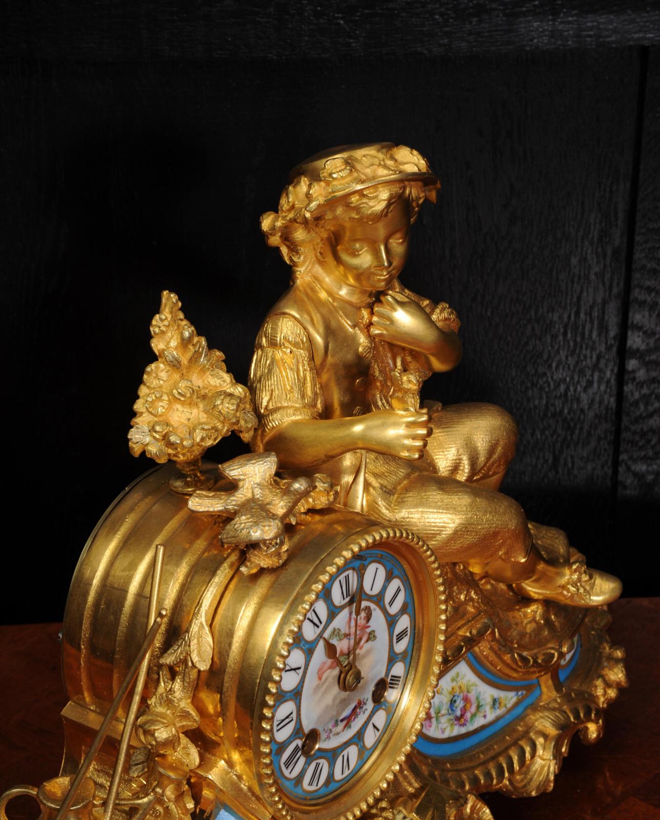 Japy Freres Ormolu and Sevres Porcelain Clock, the Gardener, Antique French 1860 6