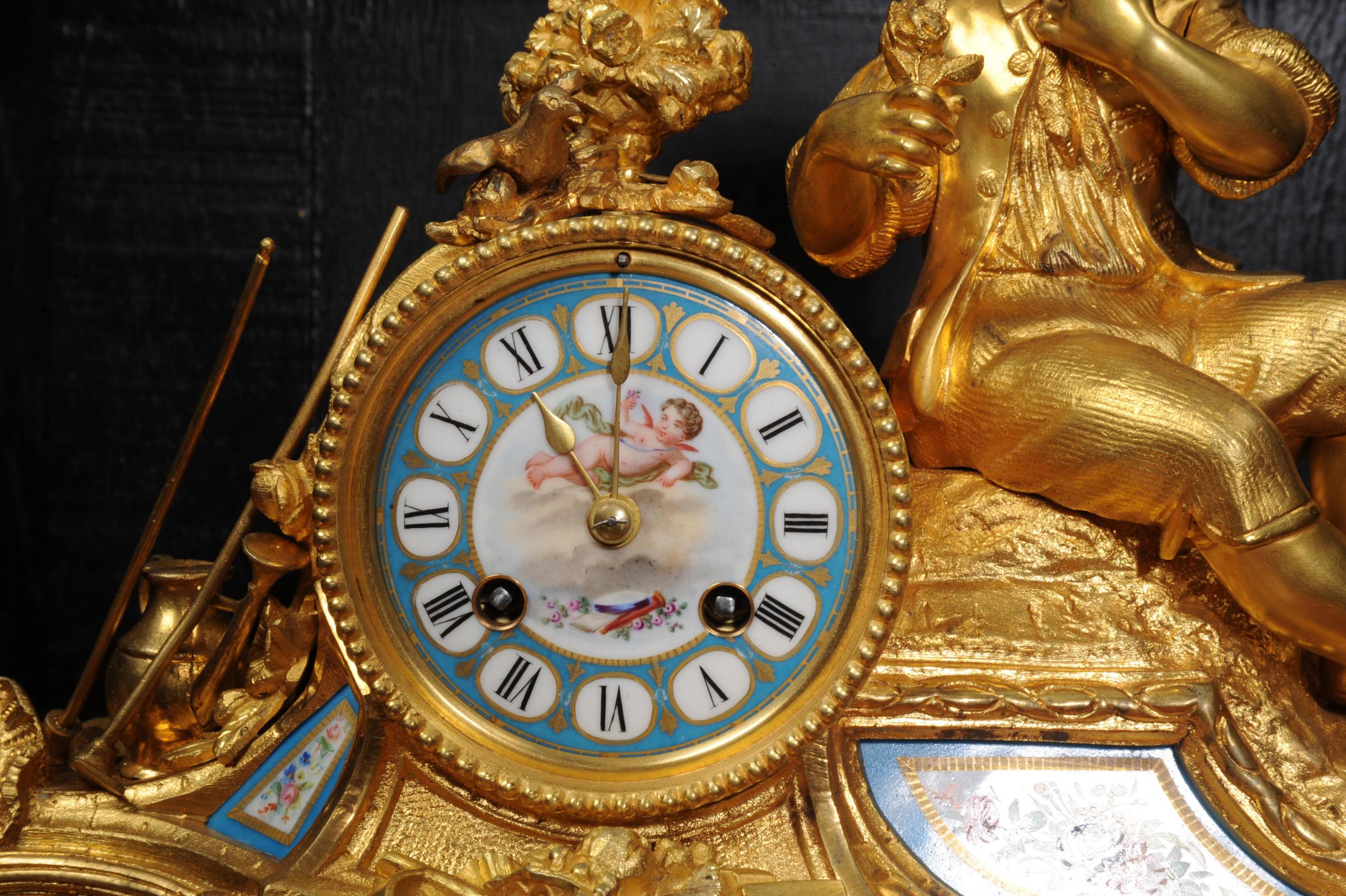 Japy Freres Ormolu and Sevres Porcelain Clock, the Gardener, Antique French 1860 4