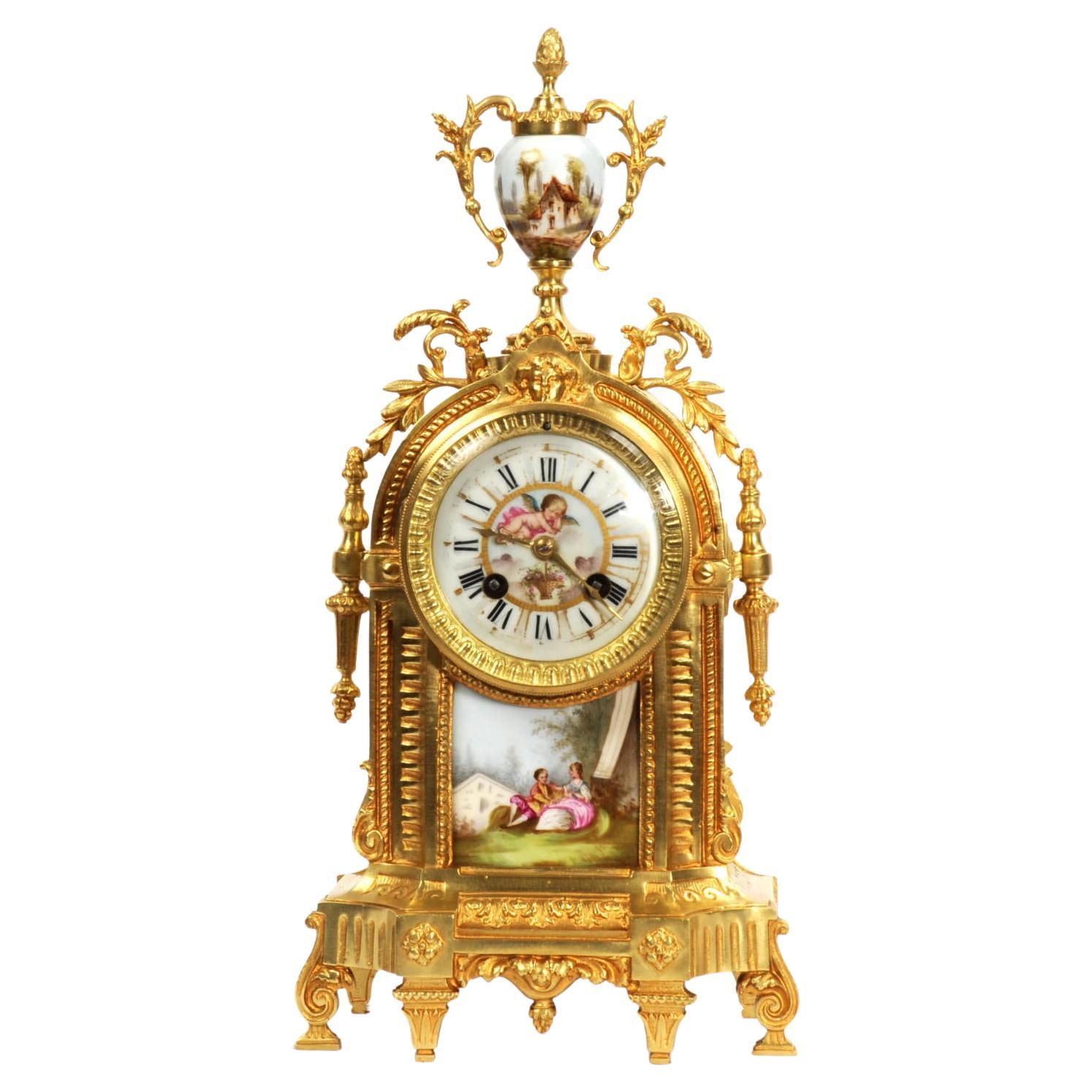 Japy Freres Ormolu and Sevres Porcelain Louis XVI Antique French Clock