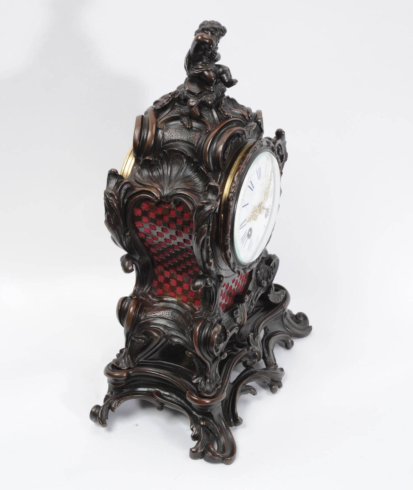 Horloge de table rocococo Japy Frères en bronze, musique en vente 3