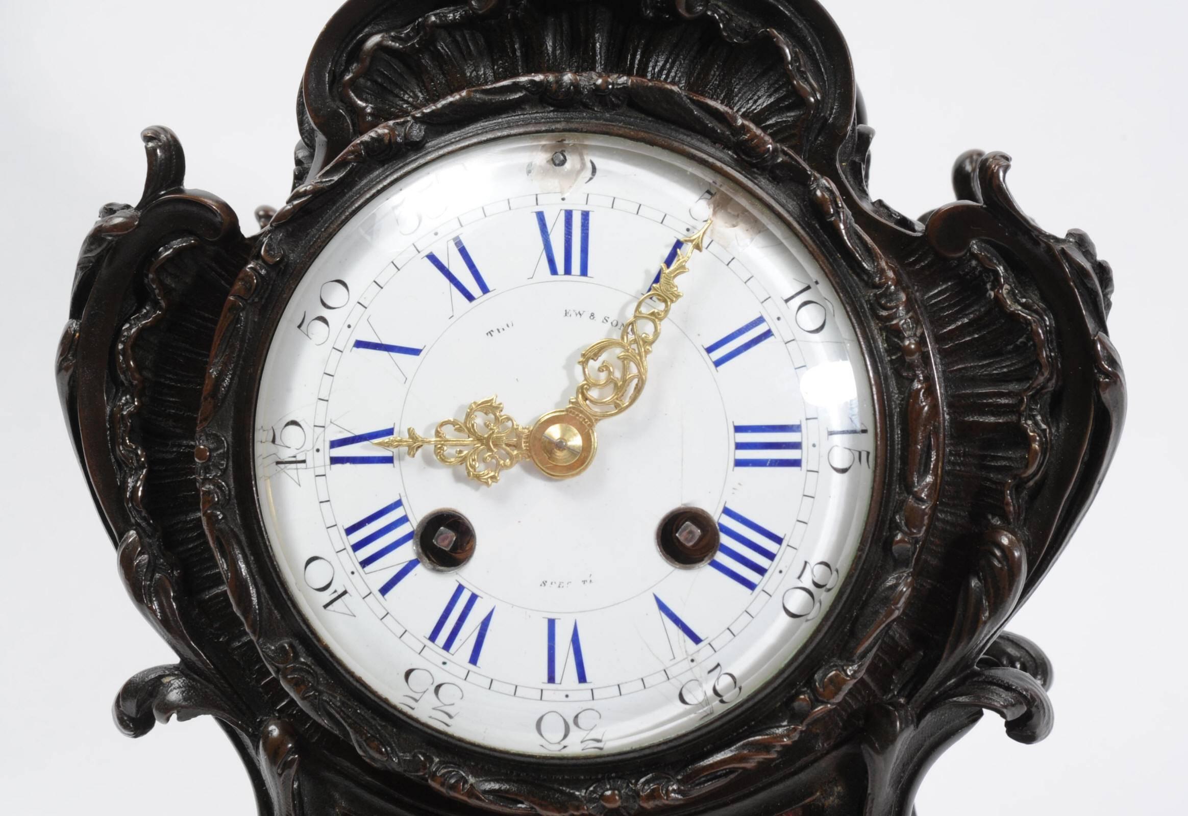 Horloge de table rocococo Japy Frères en bronze, musique en vente 4