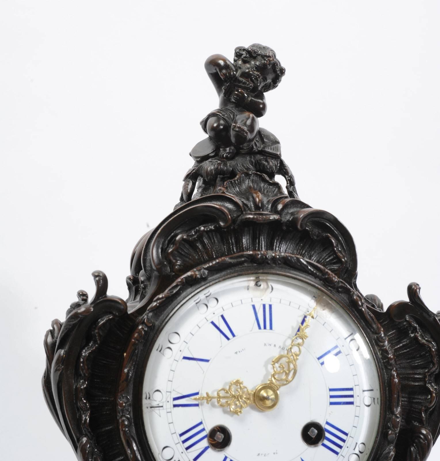 Horloge de table rocococo Japy Frères en bronze, musique en vente 5