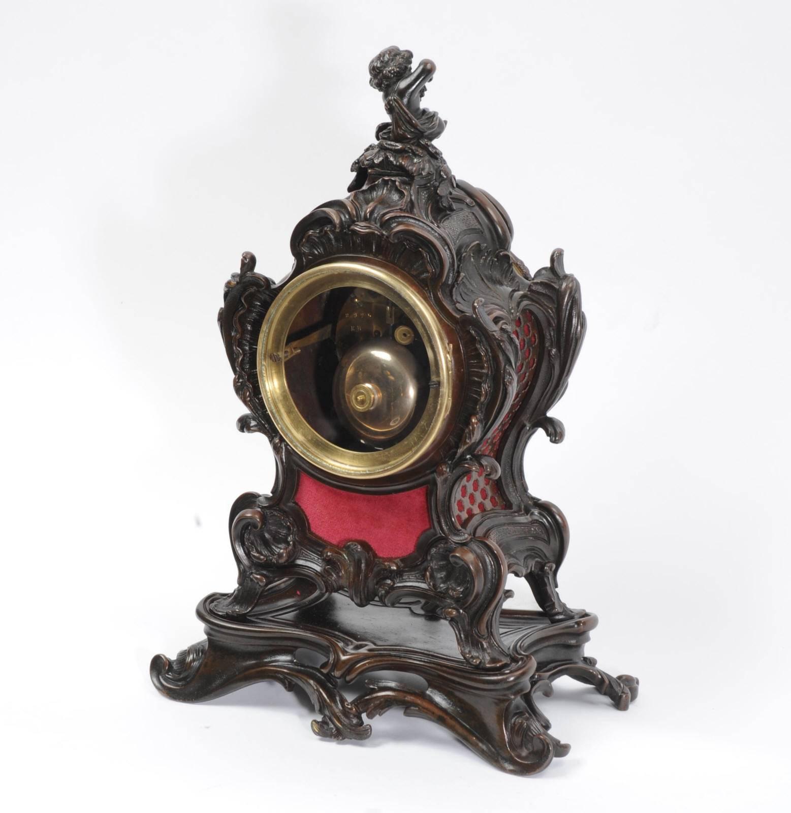 Horloge de table rocococo Japy Frères en bronze, musique en vente 7