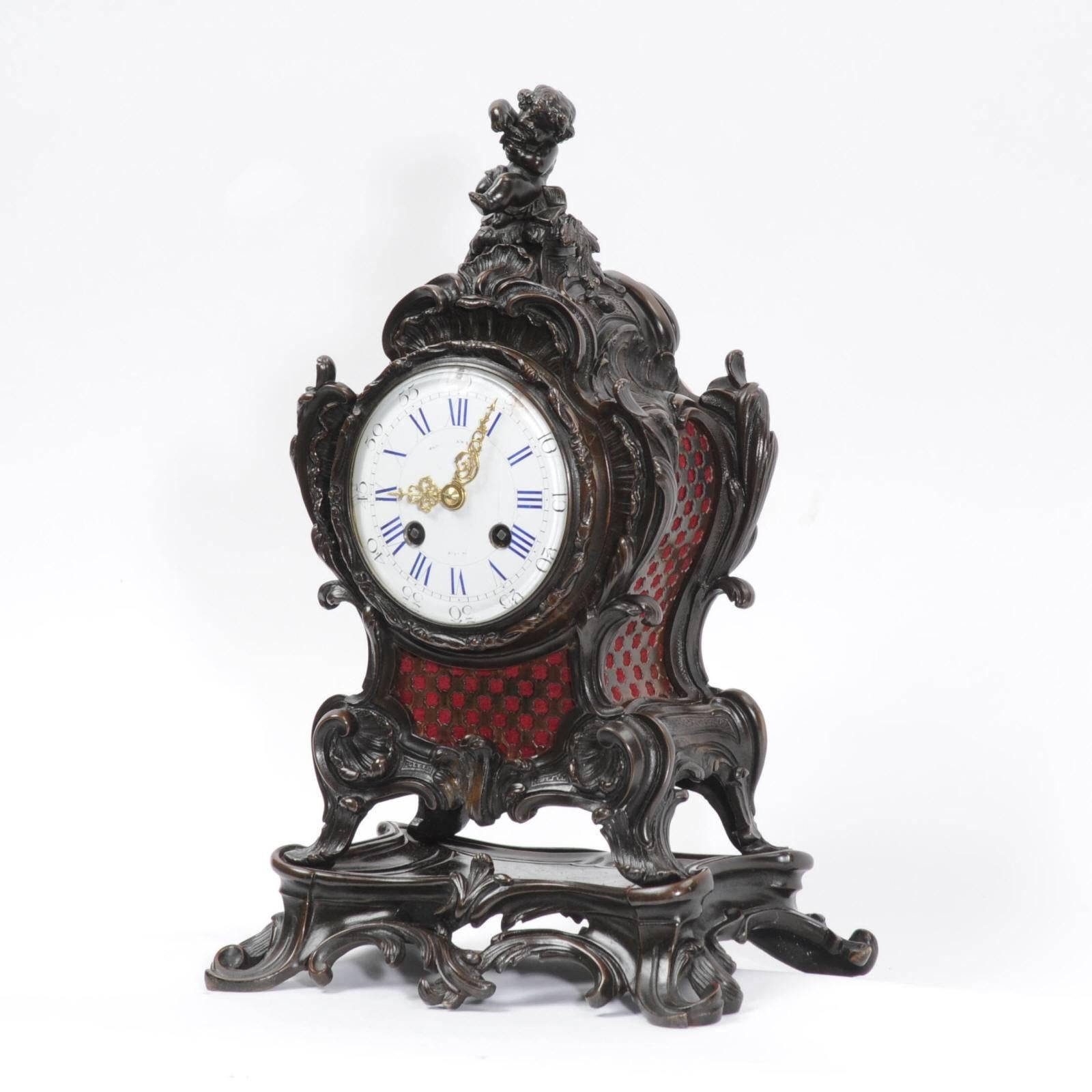 Rococo Horloge de table rocococo Japy Frères en bronze, musique en vente