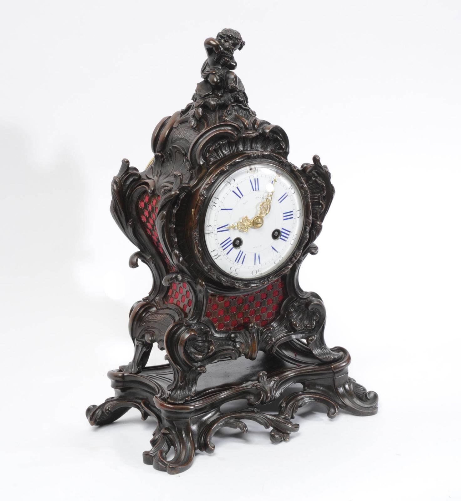 Horloge de table rocococo Japy Frères en bronze, musique Bon état - En vente à Belper, Derbyshire