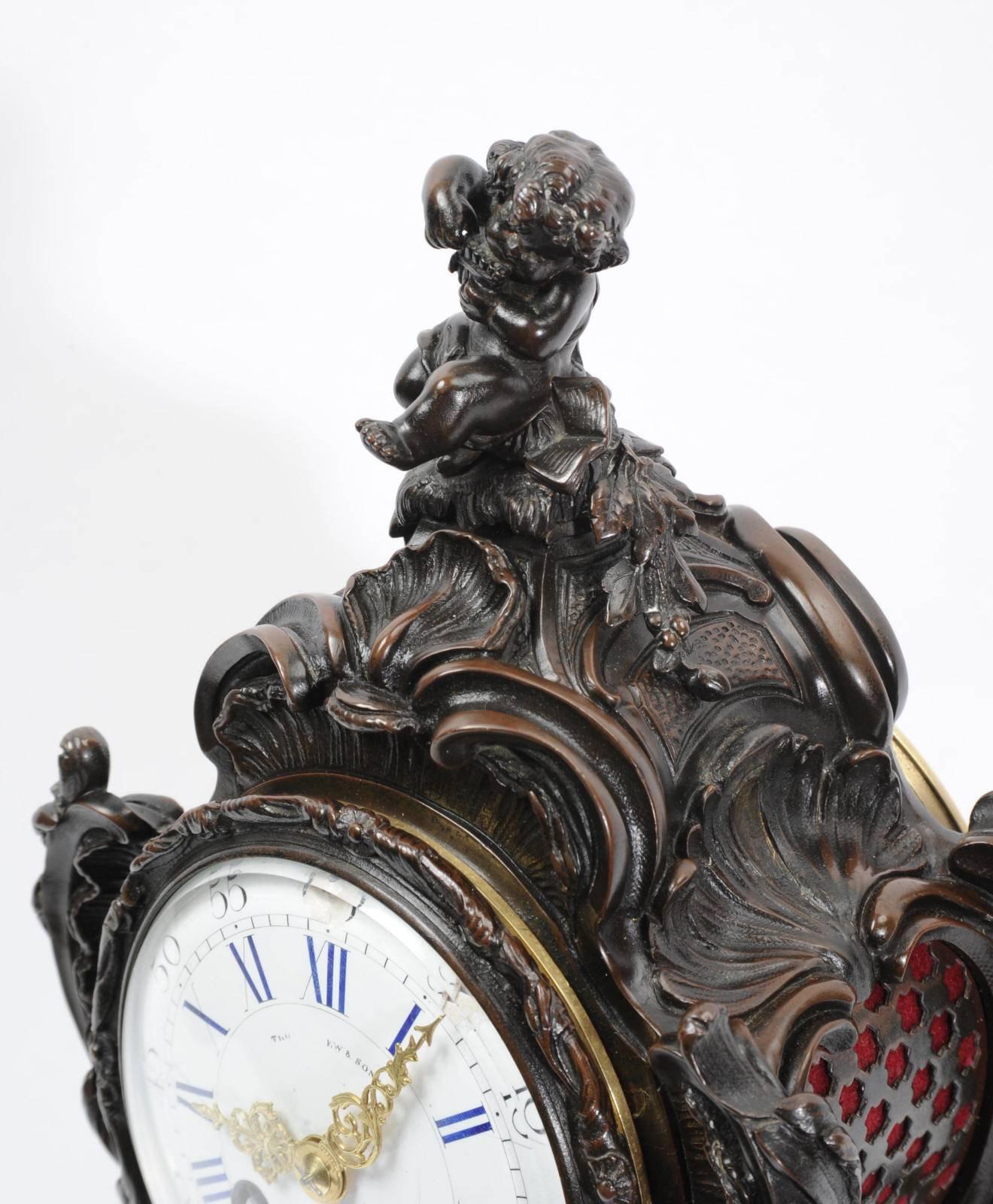 19th Century Japy Freres Rococo Bronze Table Clock, Music For Sale