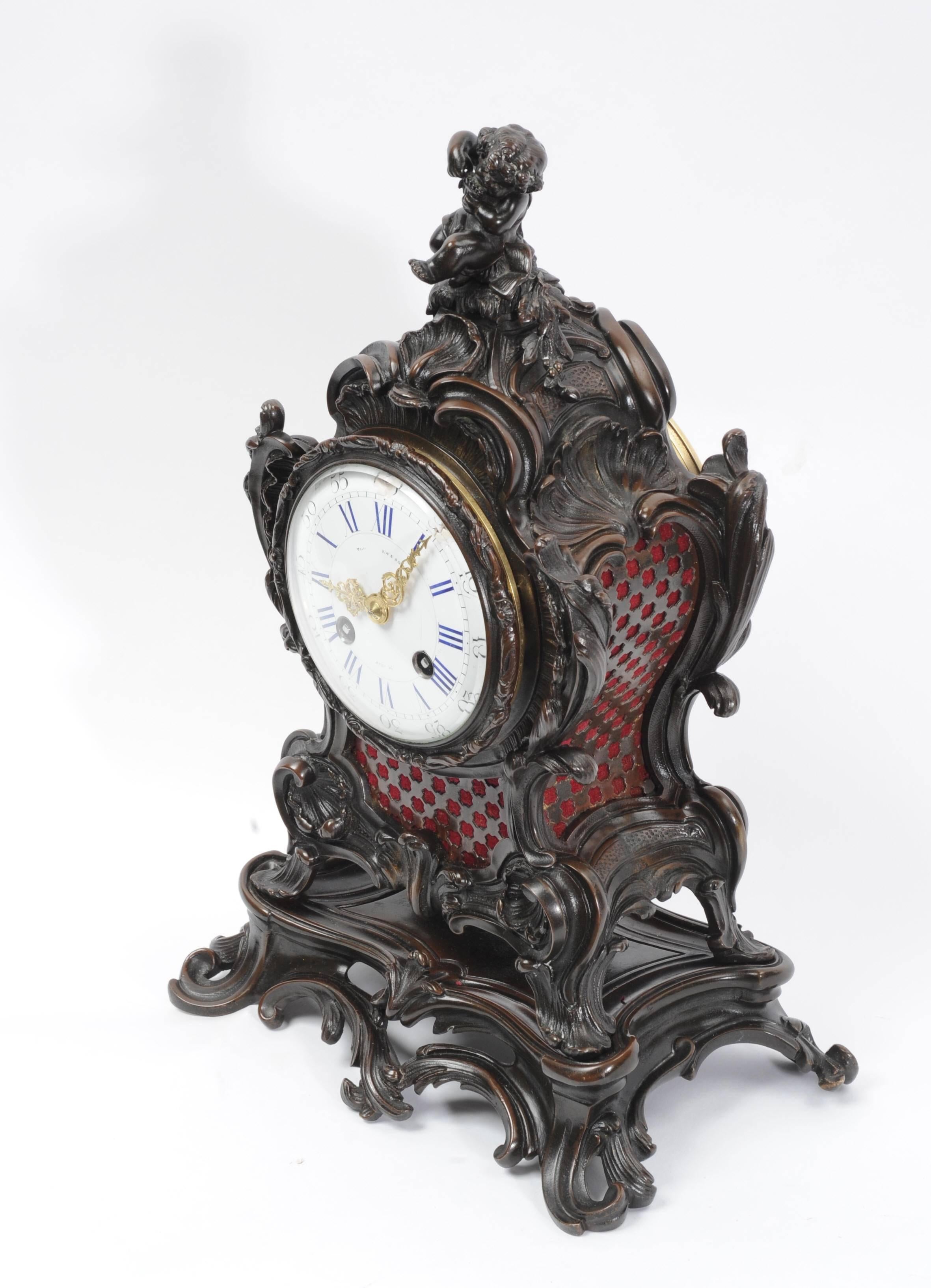 Bronze Horloge de table rocococo Japy Frères en bronze, musique en vente