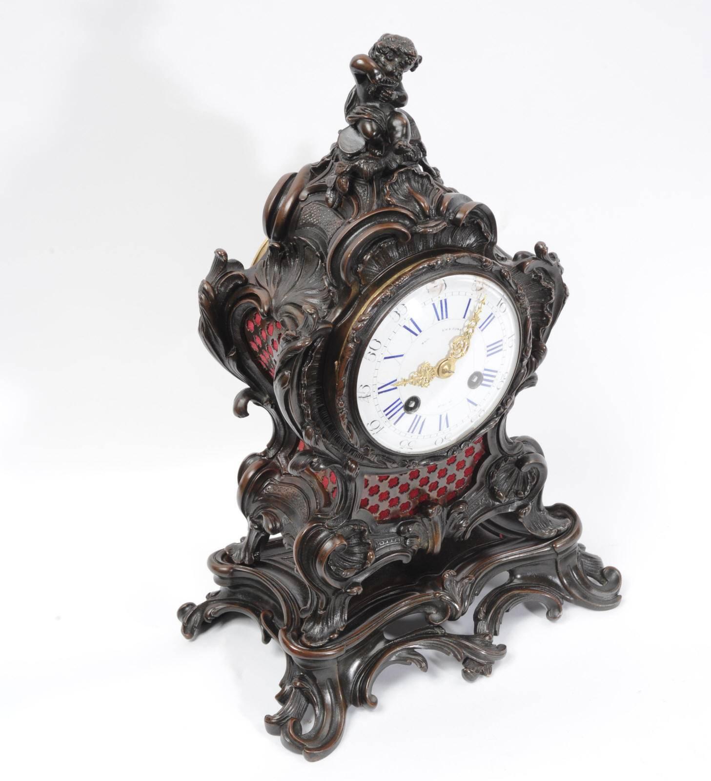 Horloge de table rocococo Japy Frères en bronze, musique en vente 1