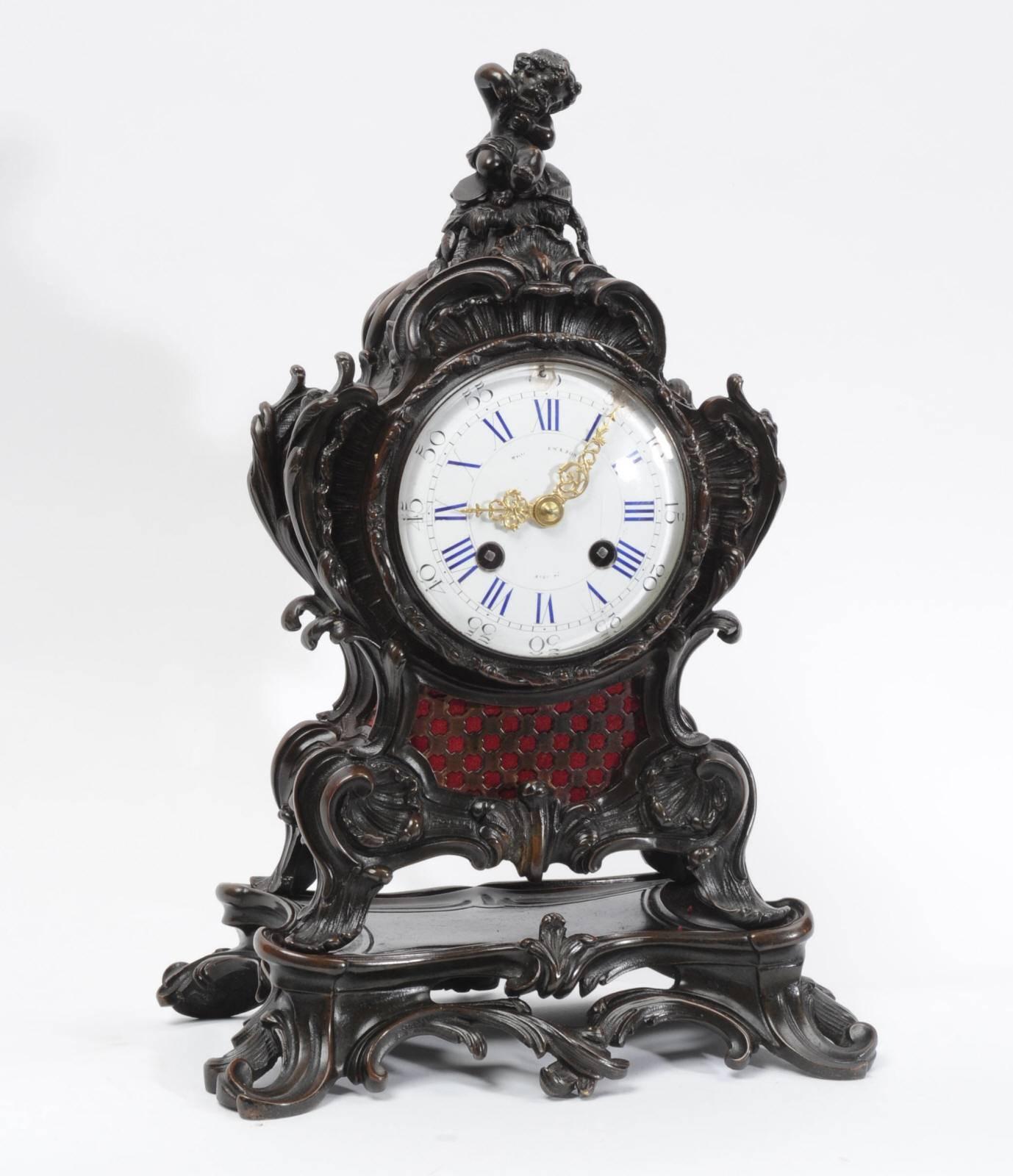 Horloge de table rocococo Japy Frères en bronze, musique en vente 2
