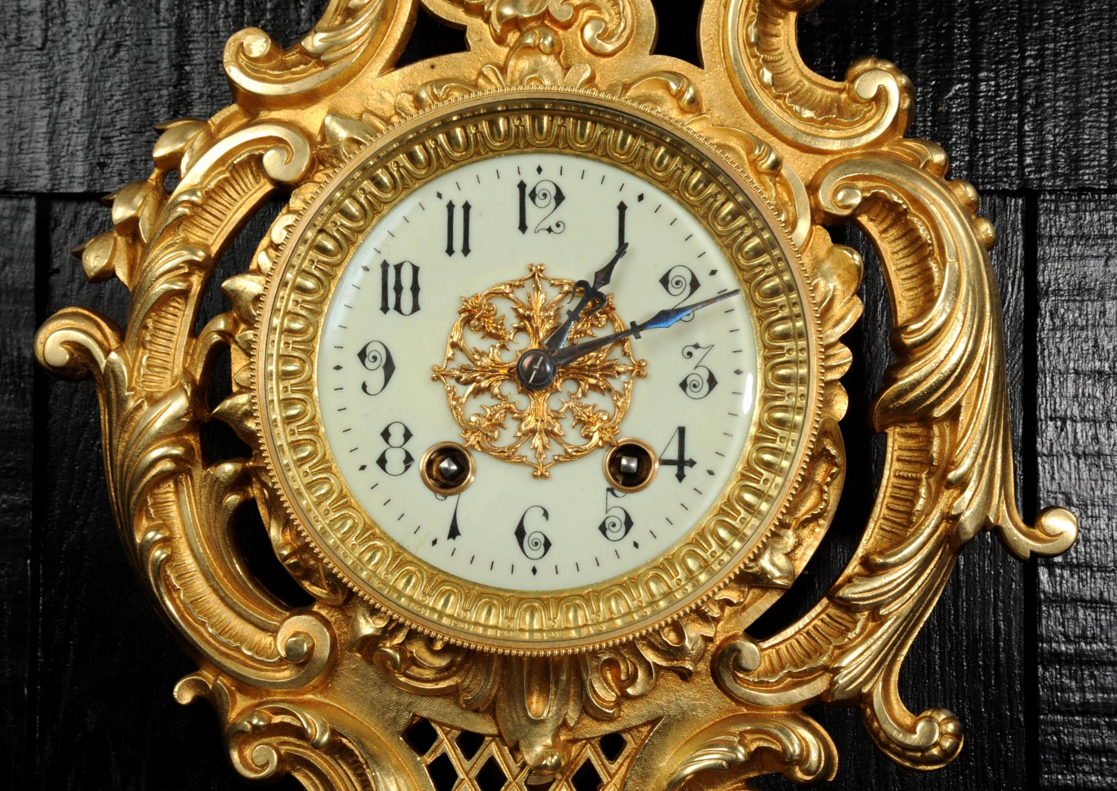 Japy Freres Rococo Gilt Bronze Cartel Antique French Wall Clock 6