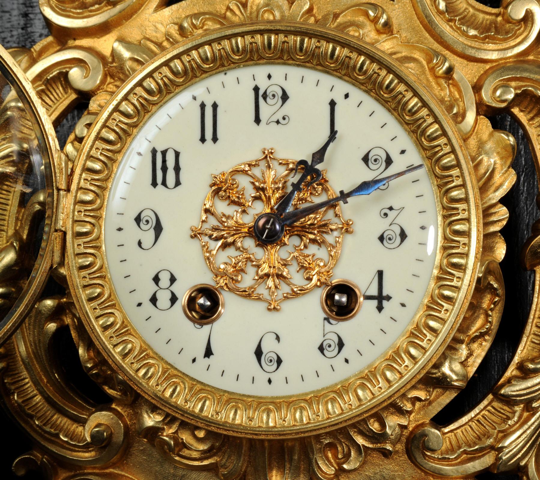 Japy Freres Rococo Gilt Bronze Cartel Antique French Wall Clock 7