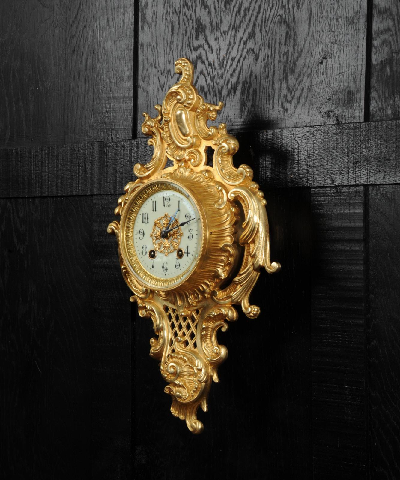 Japy Freres Rococo Gilt Bronze Cartel Antique French Wall Clock 1