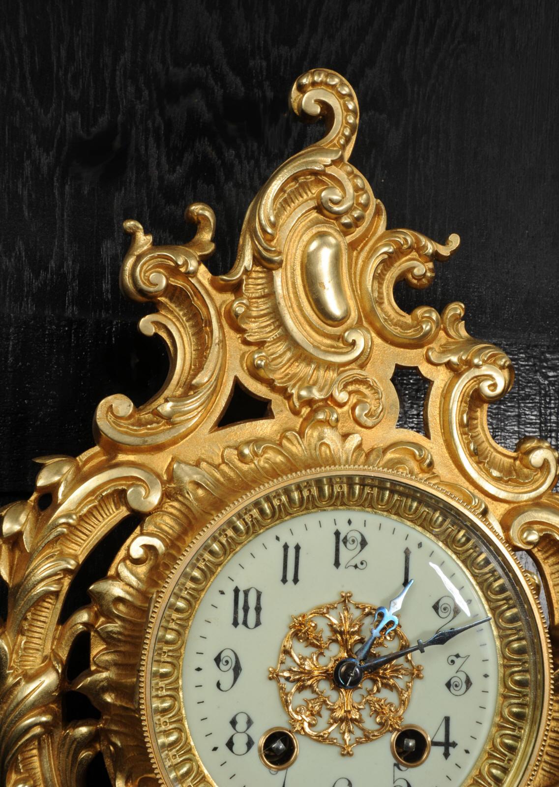 Japy Freres Rococo Gilt Bronze Cartel Antique French Wall Clock 4