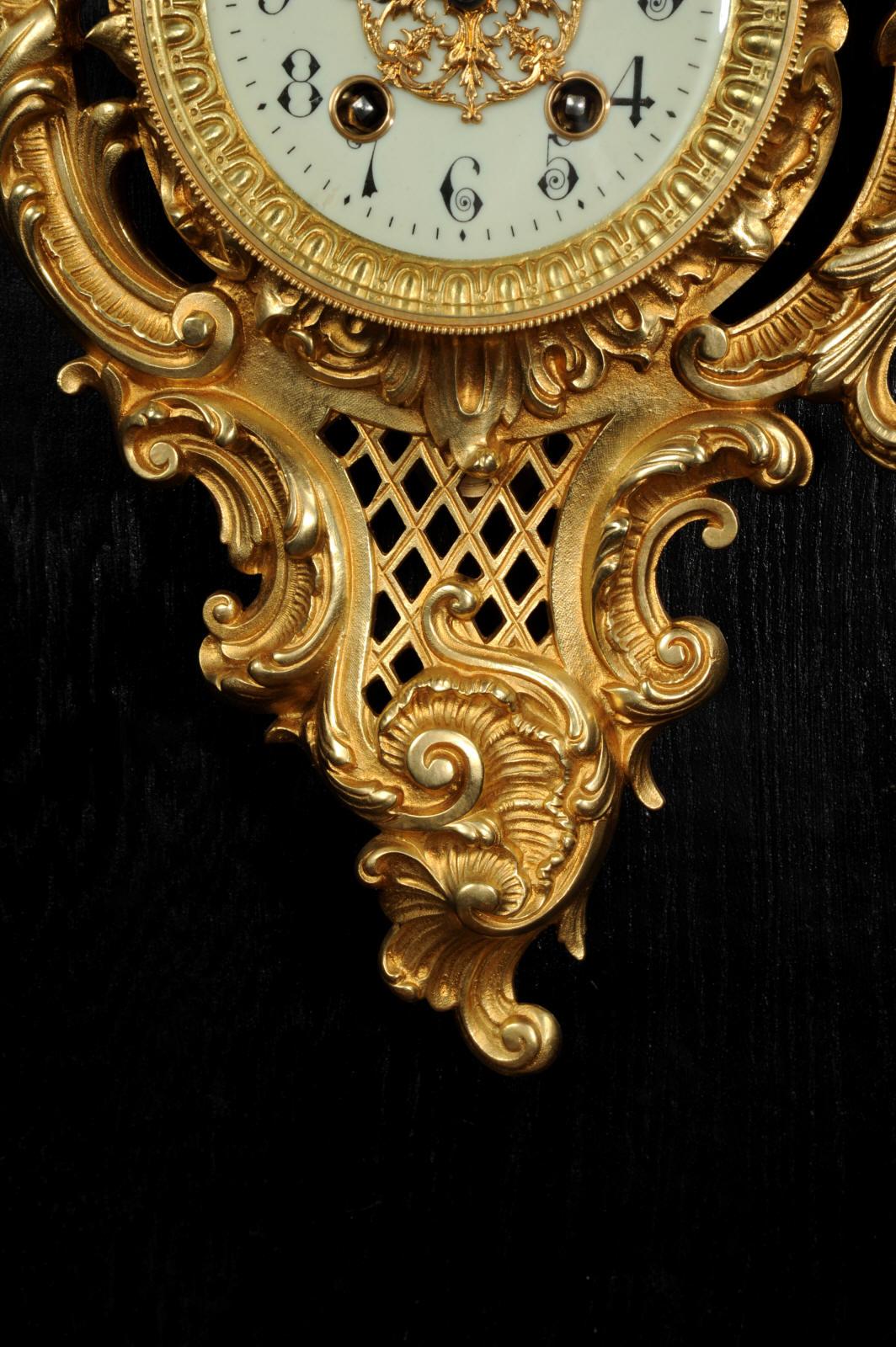 Japy Freres Rococo Gilt Bronze Cartel Antique French Wall Clock 5