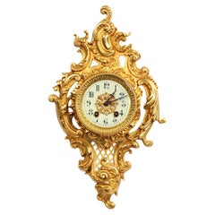 Japy Freres Rococo Gilt Bronze Cartel Antique French Wall Clock