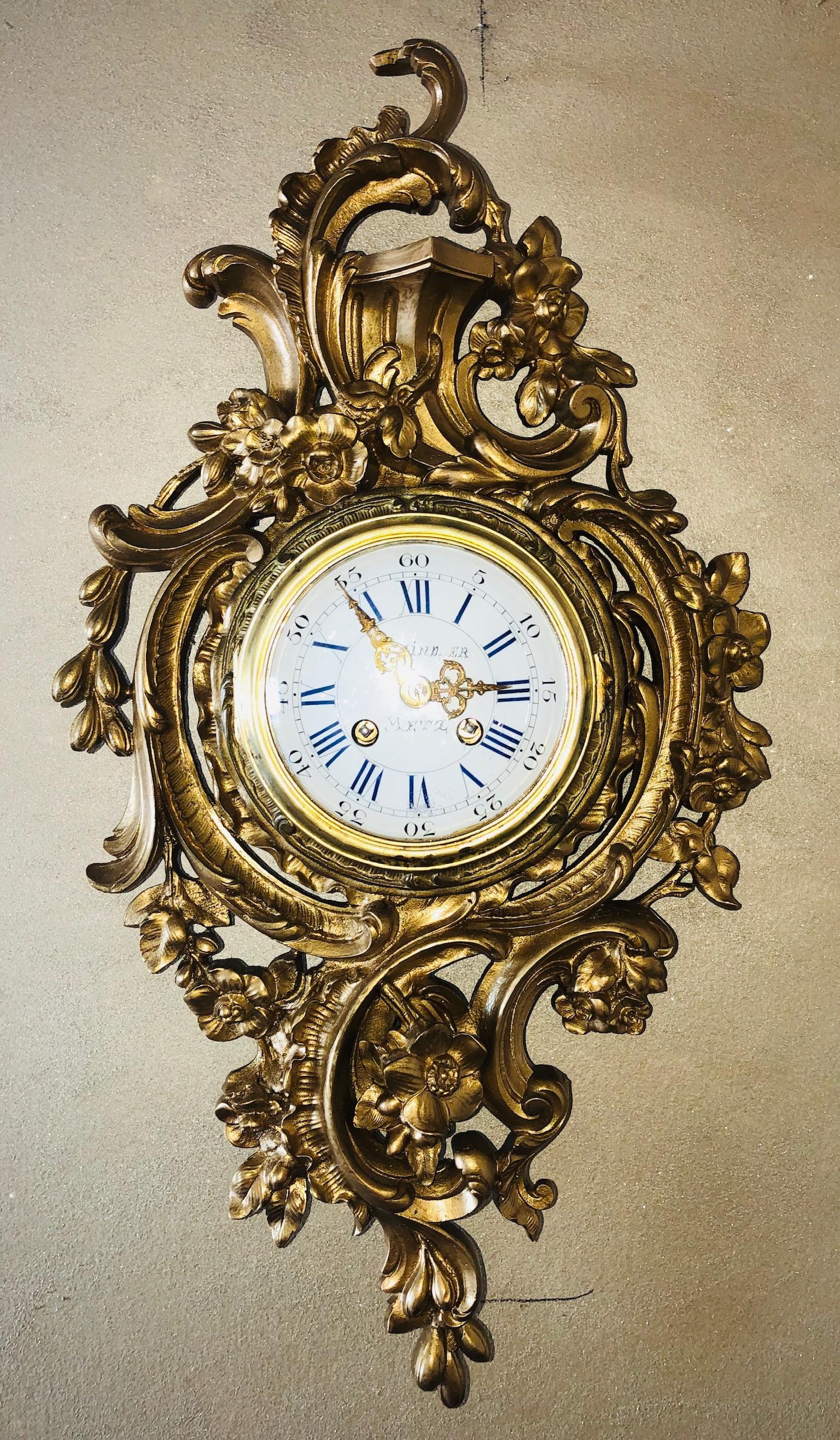 Japy Freres-Schindler 19th Century Louis XV Bronze Rococo Cartel Clock, France For Sale 7
