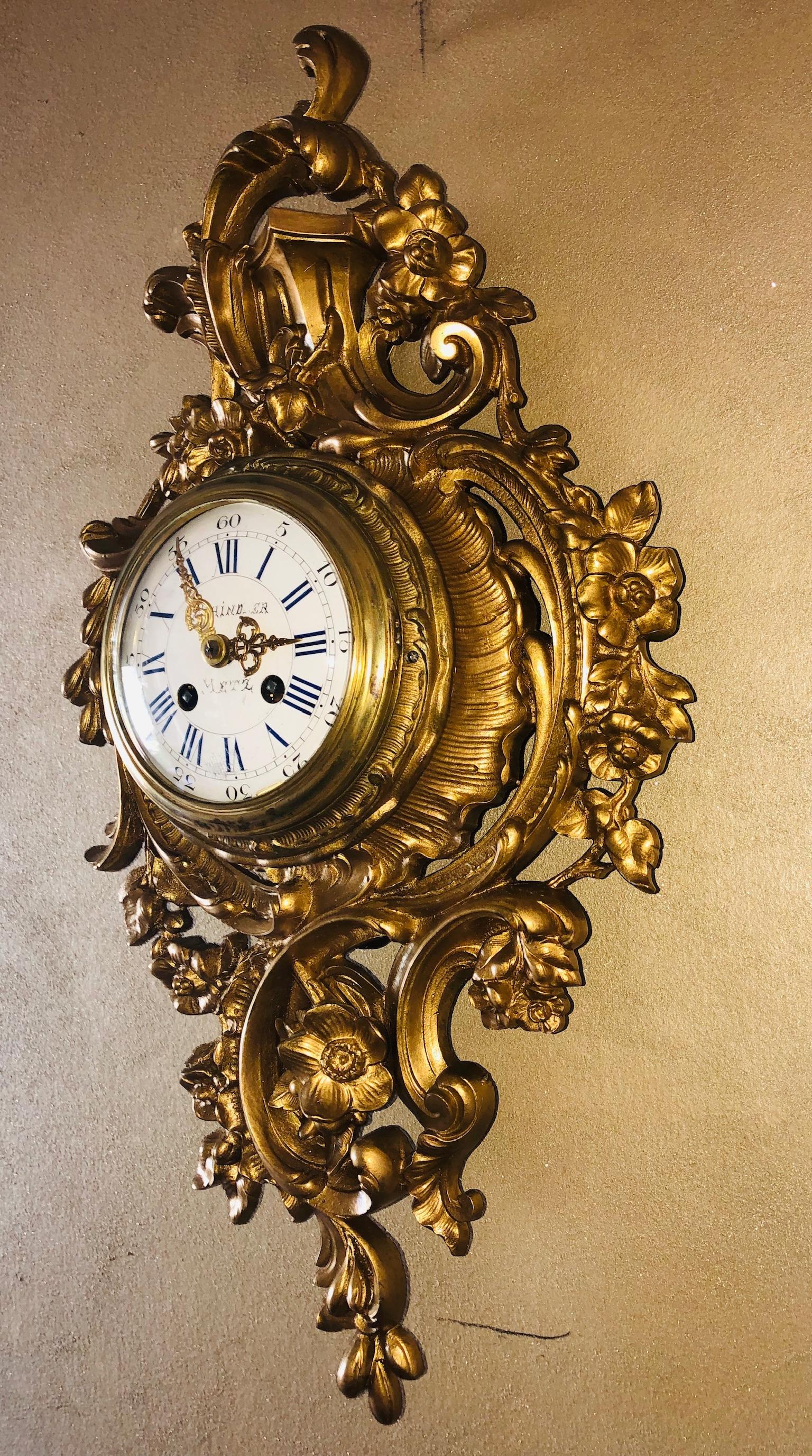 French Japy Freres-Schindler 19th Century Louis XV Bronze Rococo Cartel Clock, France For Sale