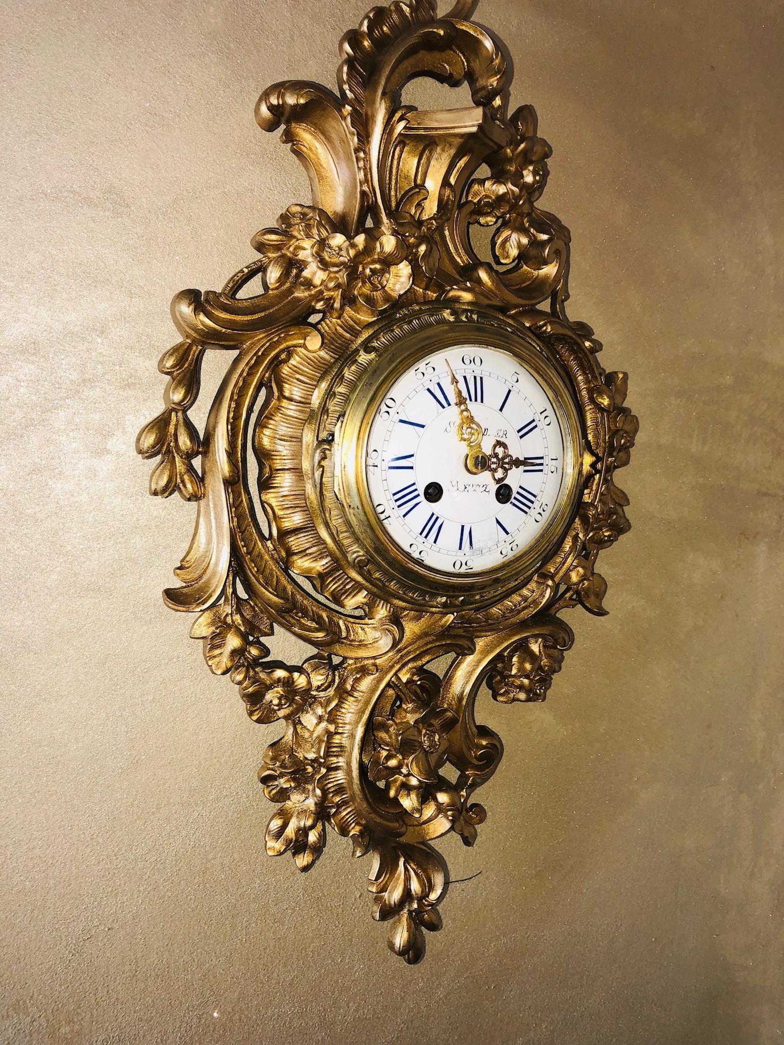 Mid-19th Century Japy Freres-Schindler 19th Century Louis XV Bronze Rococo Cartel Clock, France For Sale